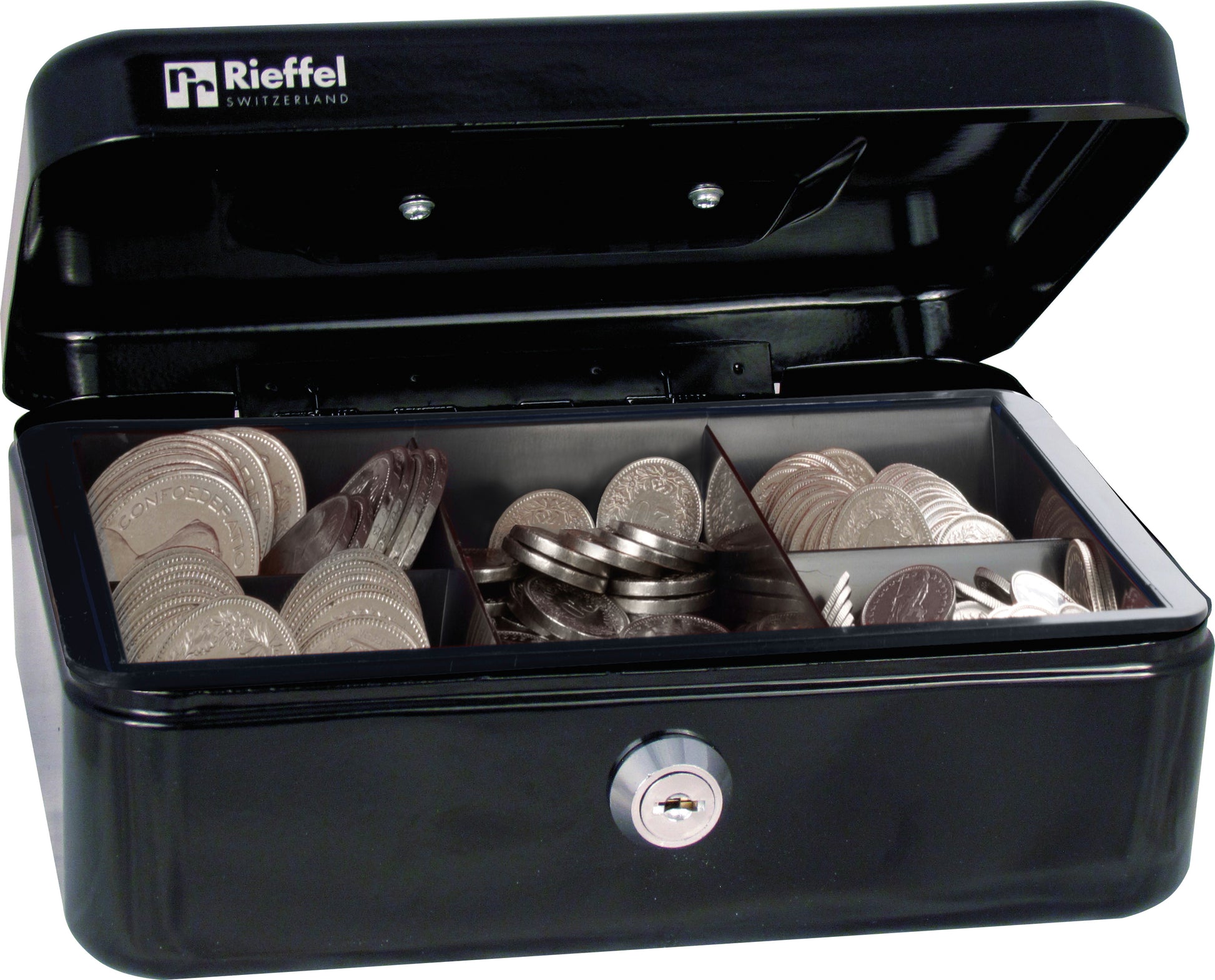 Rieffel VT-GK 2 – Geldkassette mit herausnehmbarem Münzeinsatz, 207 × 157 × 77 mm, schwarz