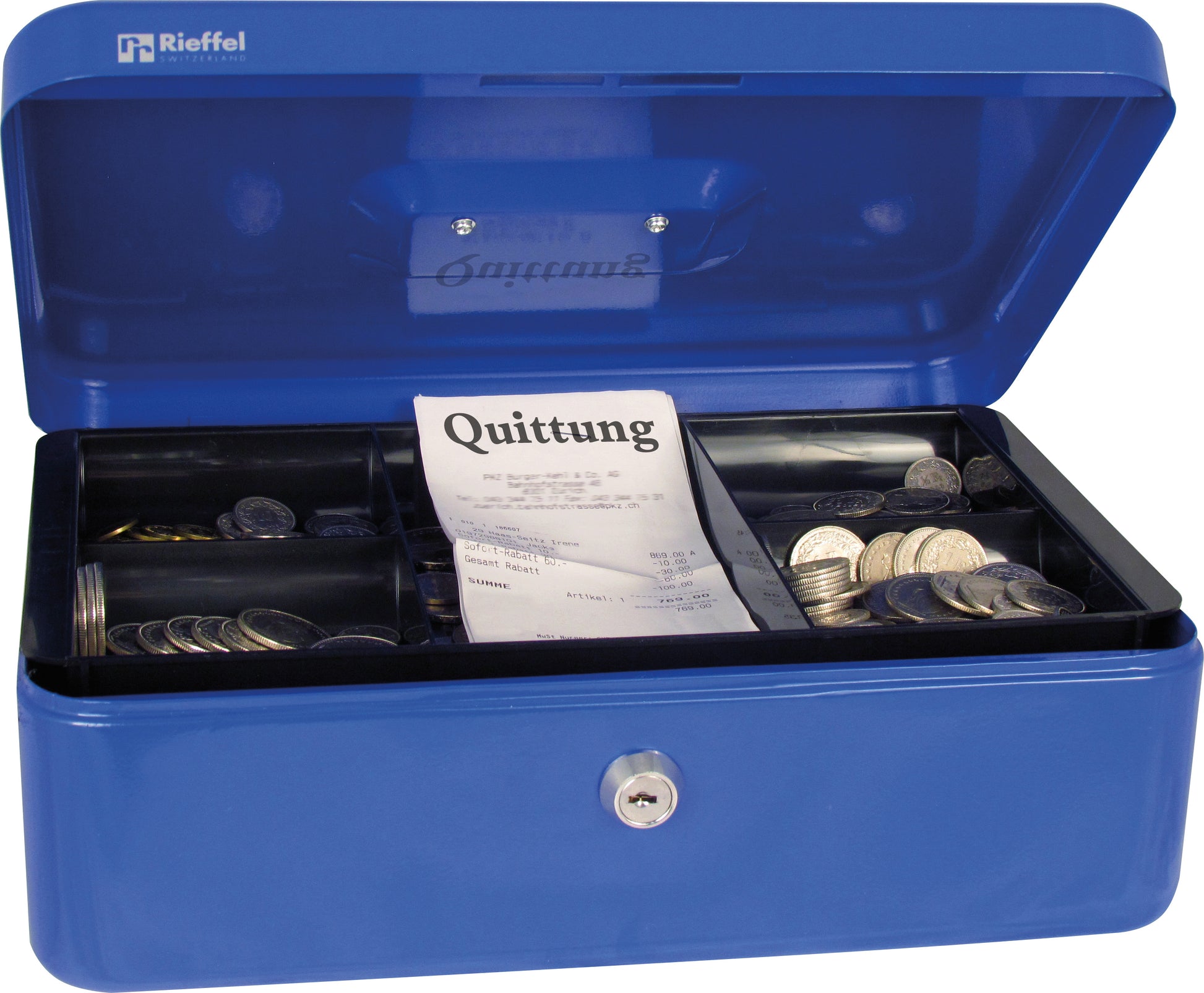 Rieffel Geldkassette, 190 × 261 × 84 mm, blau