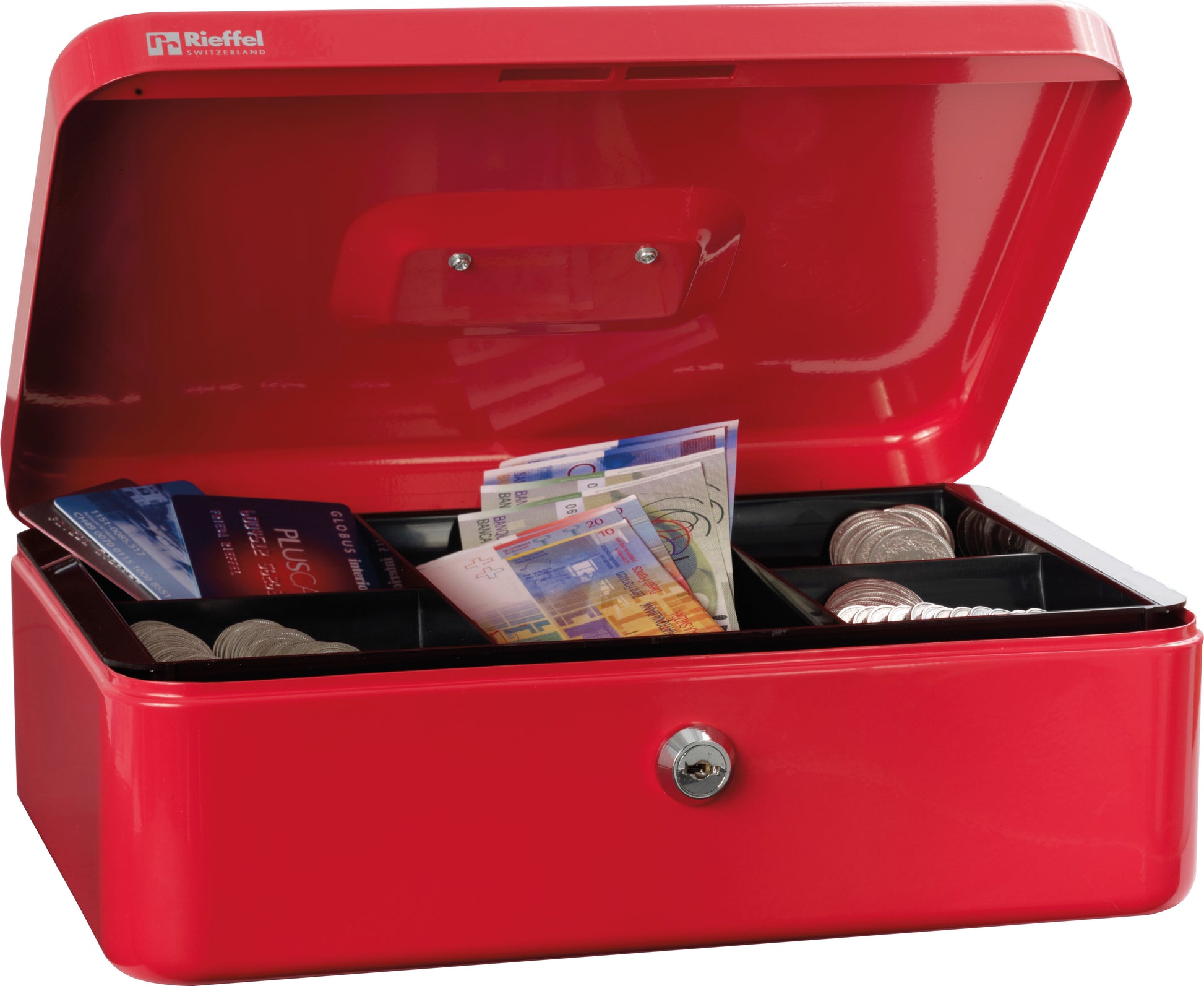 Rieffel VT-GK 4 – Geldkassette, herausnehmbarer Münzeinsatz, 214 × 301 × 108 mm, Rot