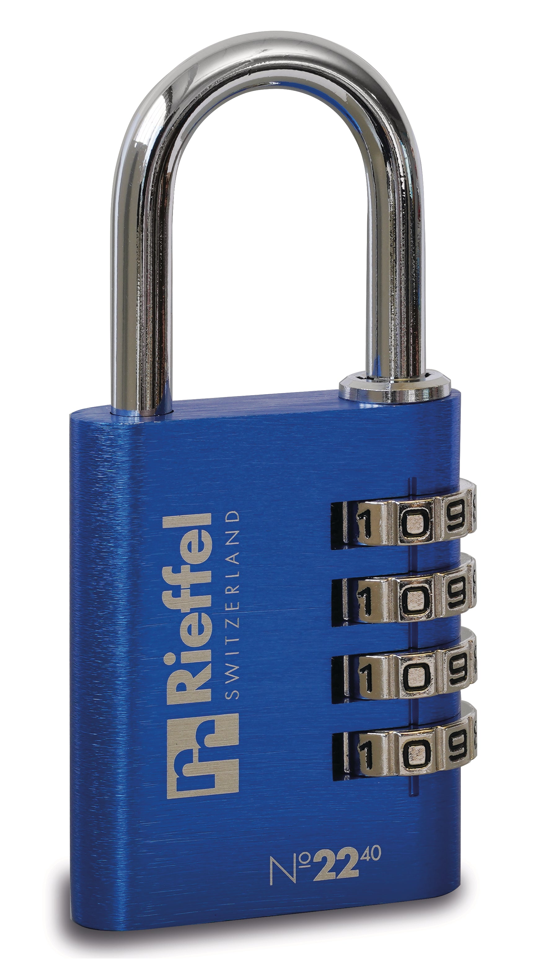 Rieffel switzerland Rieffel Nr. 22/40 A20745 Kombinationsschloss – 3-stellig, Aluminium, Blau, 95×130×20 mm