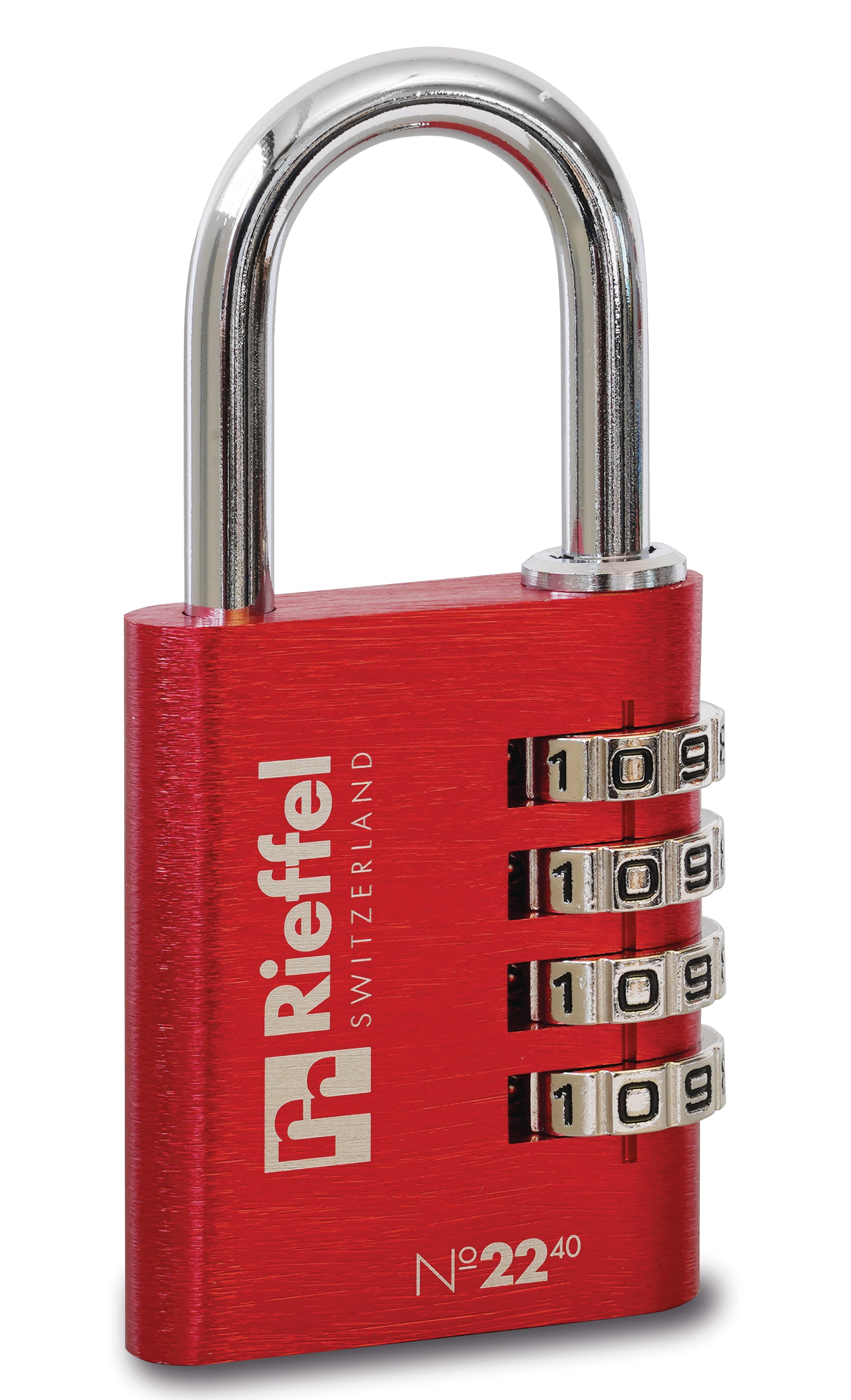 Rieffel switzerland Rieffel Nr. 22/40 A20747 Mechanisches Vorhängeschloss – Aluminium, 95×130×20 mm, 3-stelliger Zahlencode, Rot