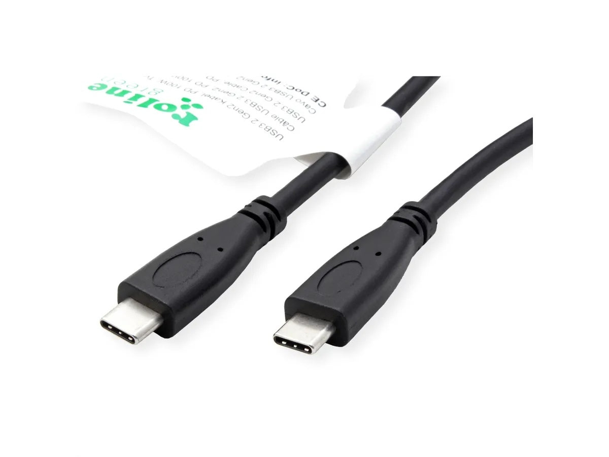 ROLINE USB-C auf USB-C Kabel – USB 3.2 Gen 2 (10 Gbit/s) – 1 m – PD 100 W – TPE-Mantel – Schwarz
