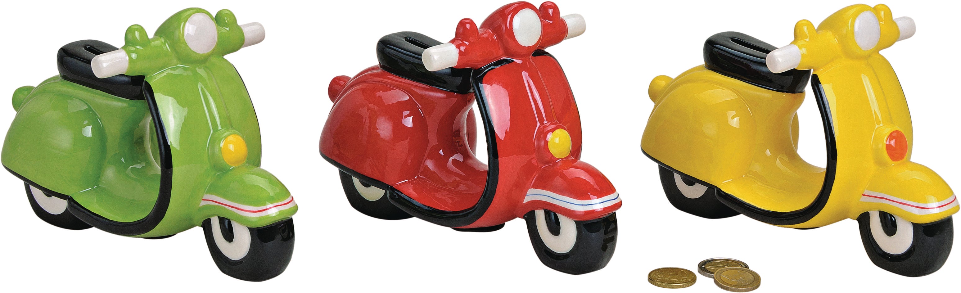 ROOST Sparbüchse Motorroller – Keramik, mehrfarbig – 21,5 × 12,3 × 14 cm
