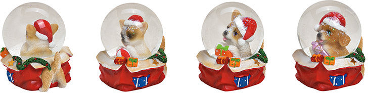 ROOST Schneekugel Hund mit Weihnachtsmütze – 9 cm