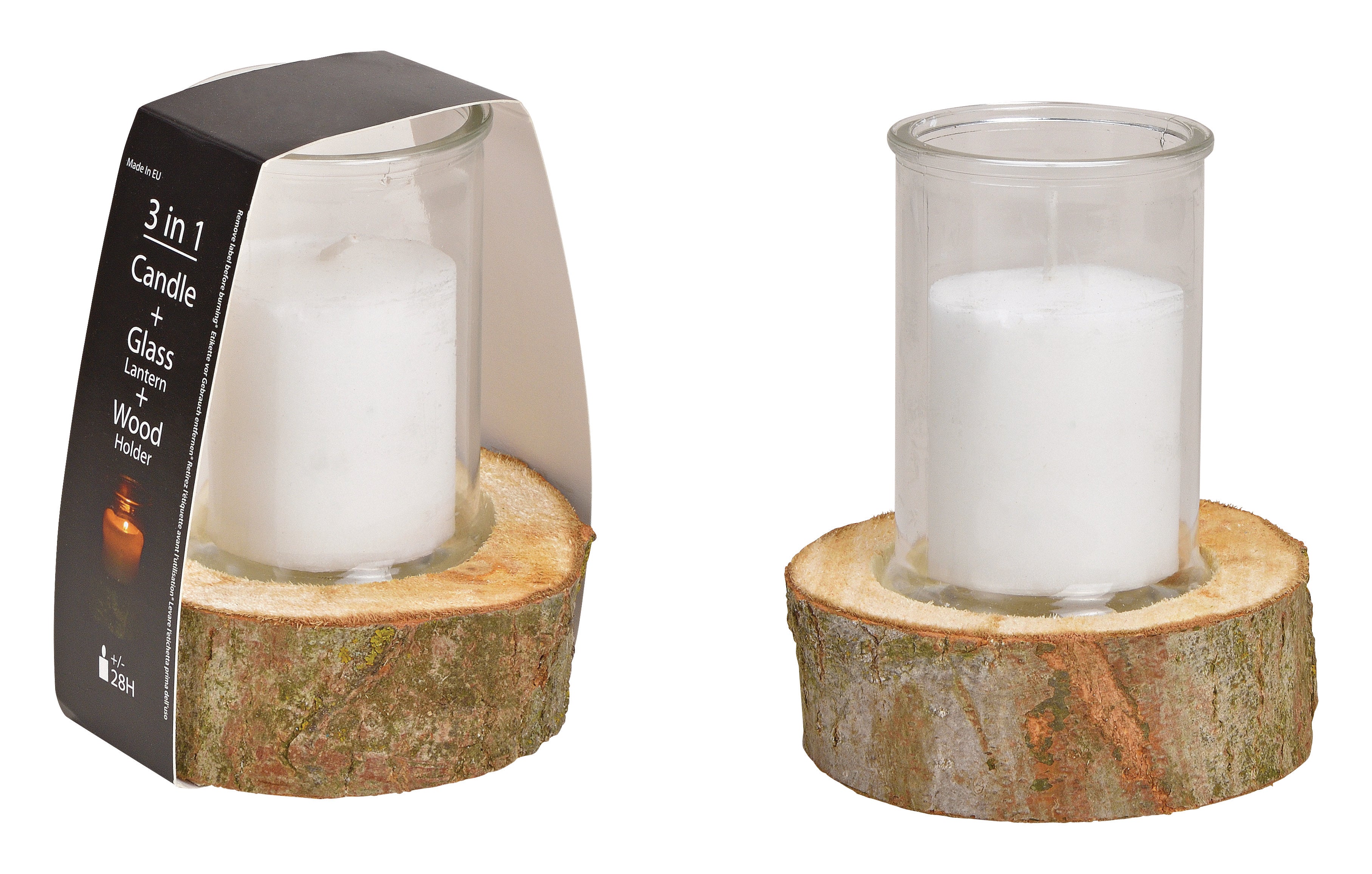 ROOST Windlicht – Glas & Holz, mit Kerze – 14 × 16 × 14 cm