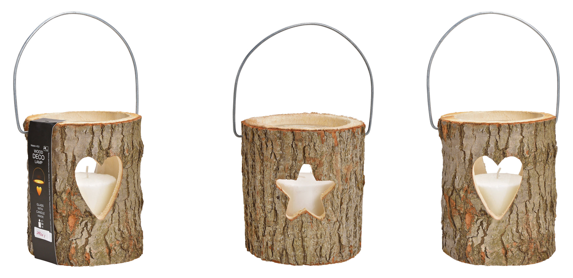 ROOST Holzlaterne – Holz, mehrfarbig – 18 × 33 × 18 cm – mit Kerze, Herz & Stern