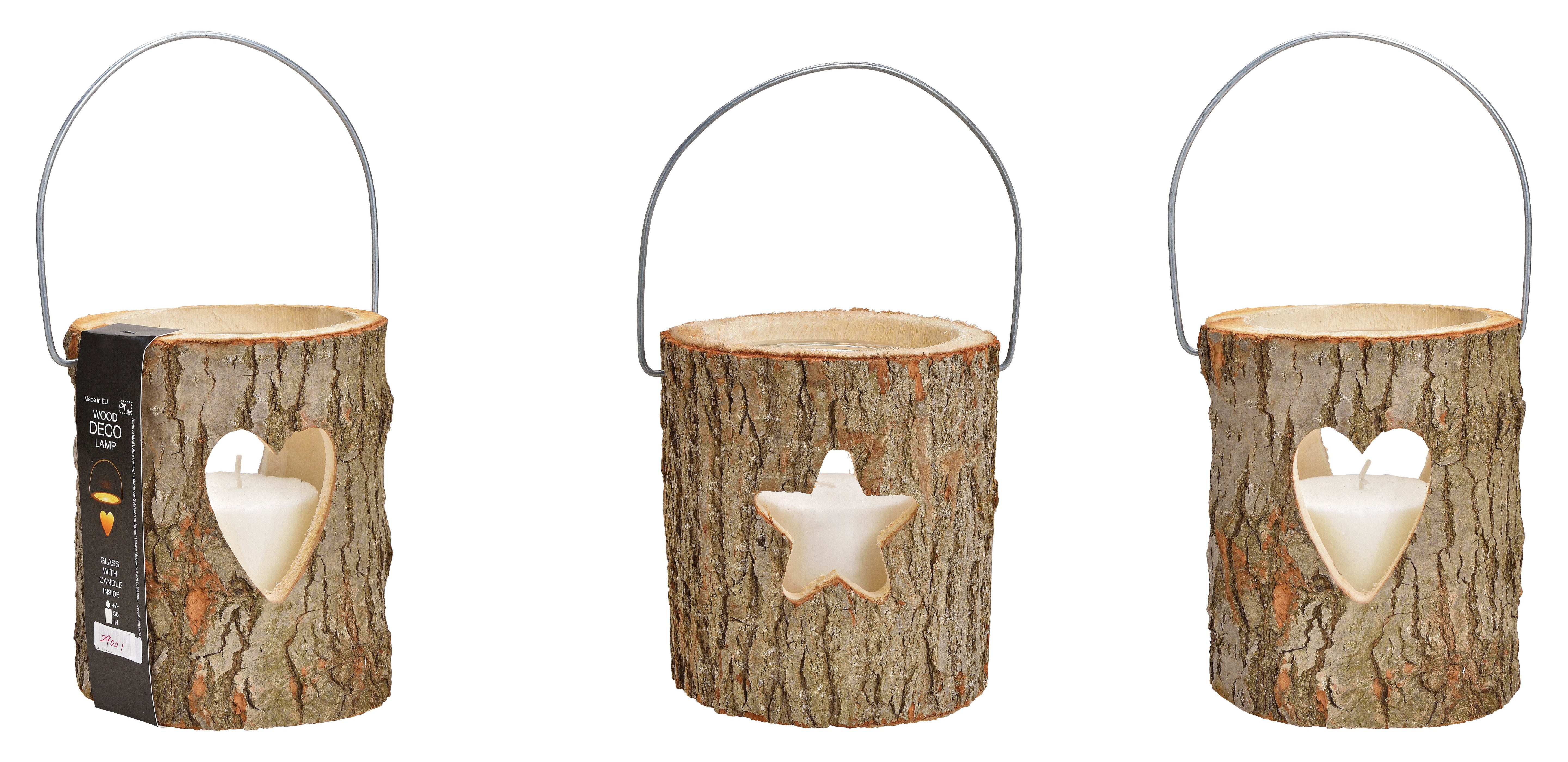 ROOST Holzlaterne – Holz, mehrfarbig – 18 × 33 × 18 cm – mit Kerze, Herz & Stern