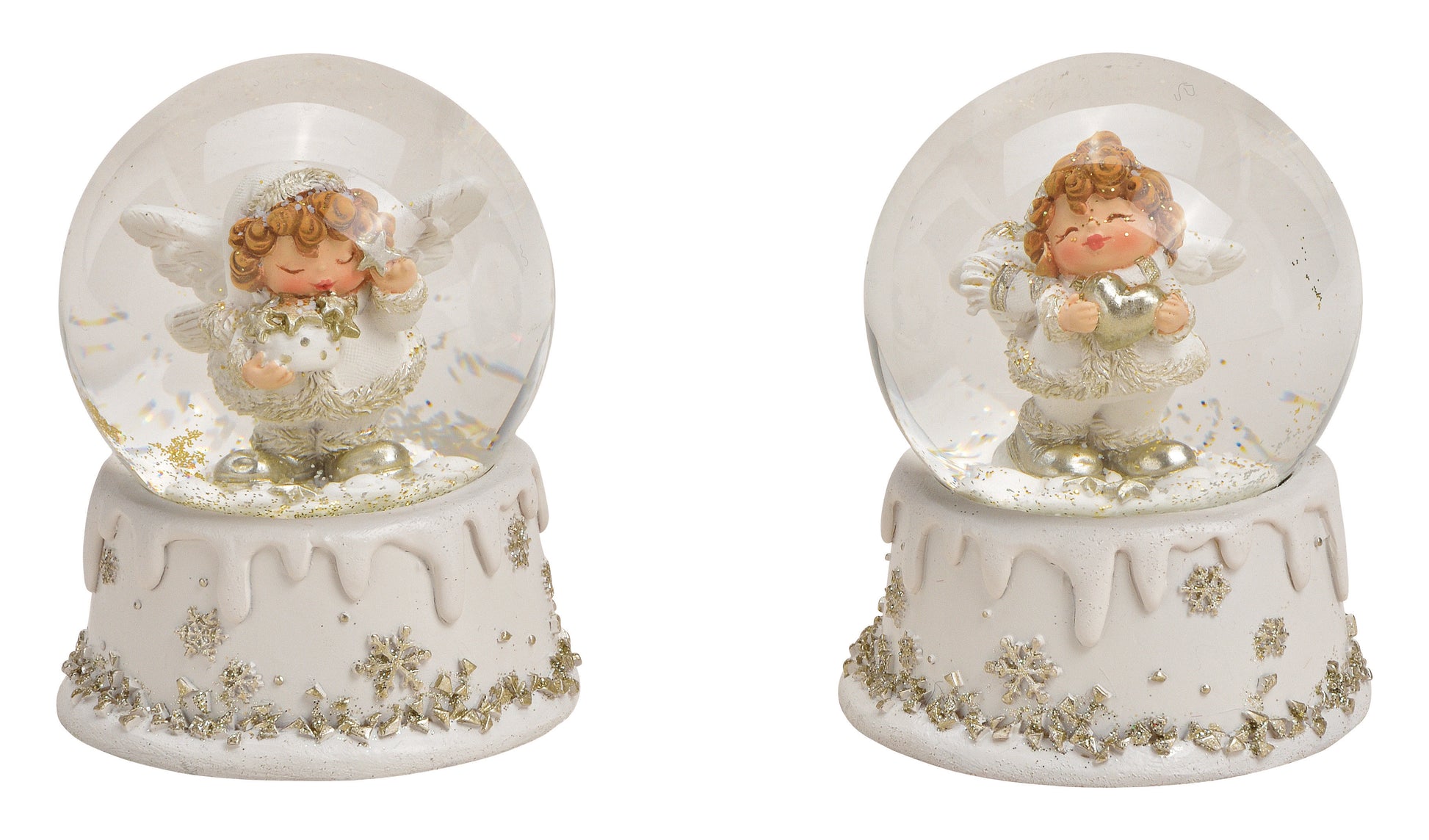 ROOST Schneekugel Engel – 9 cm – Kunststoff & Glas, weiss
