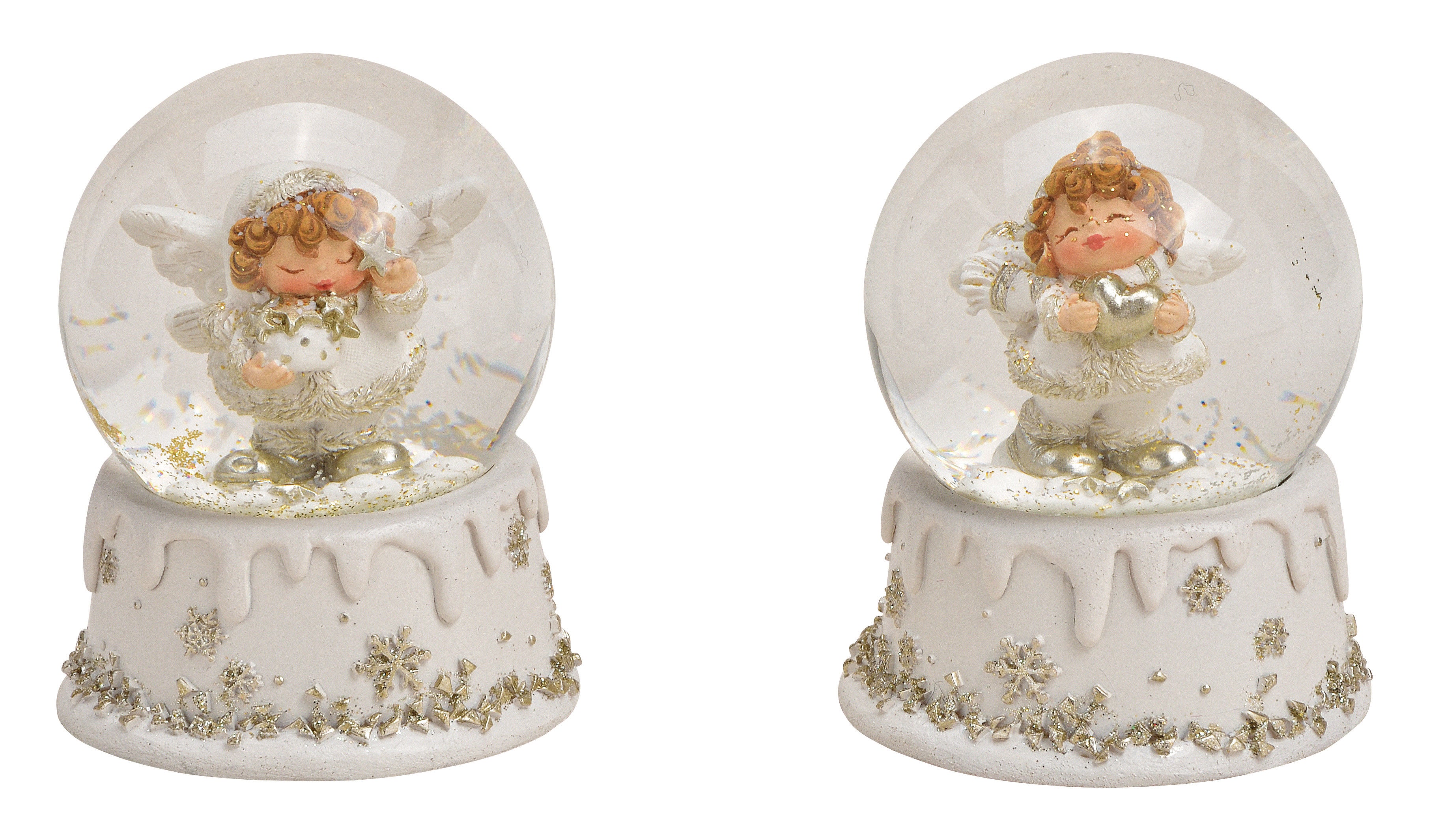 ROOST Schneekugel Engel – 9 cm – Kunststoff & Glas, weiss