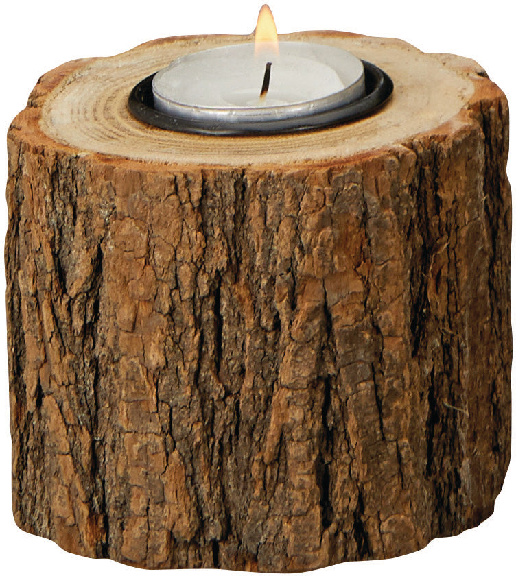 ROOST Teelichthalter – Holz & Metall, Baum – 10 × 10,5 × 10 cm