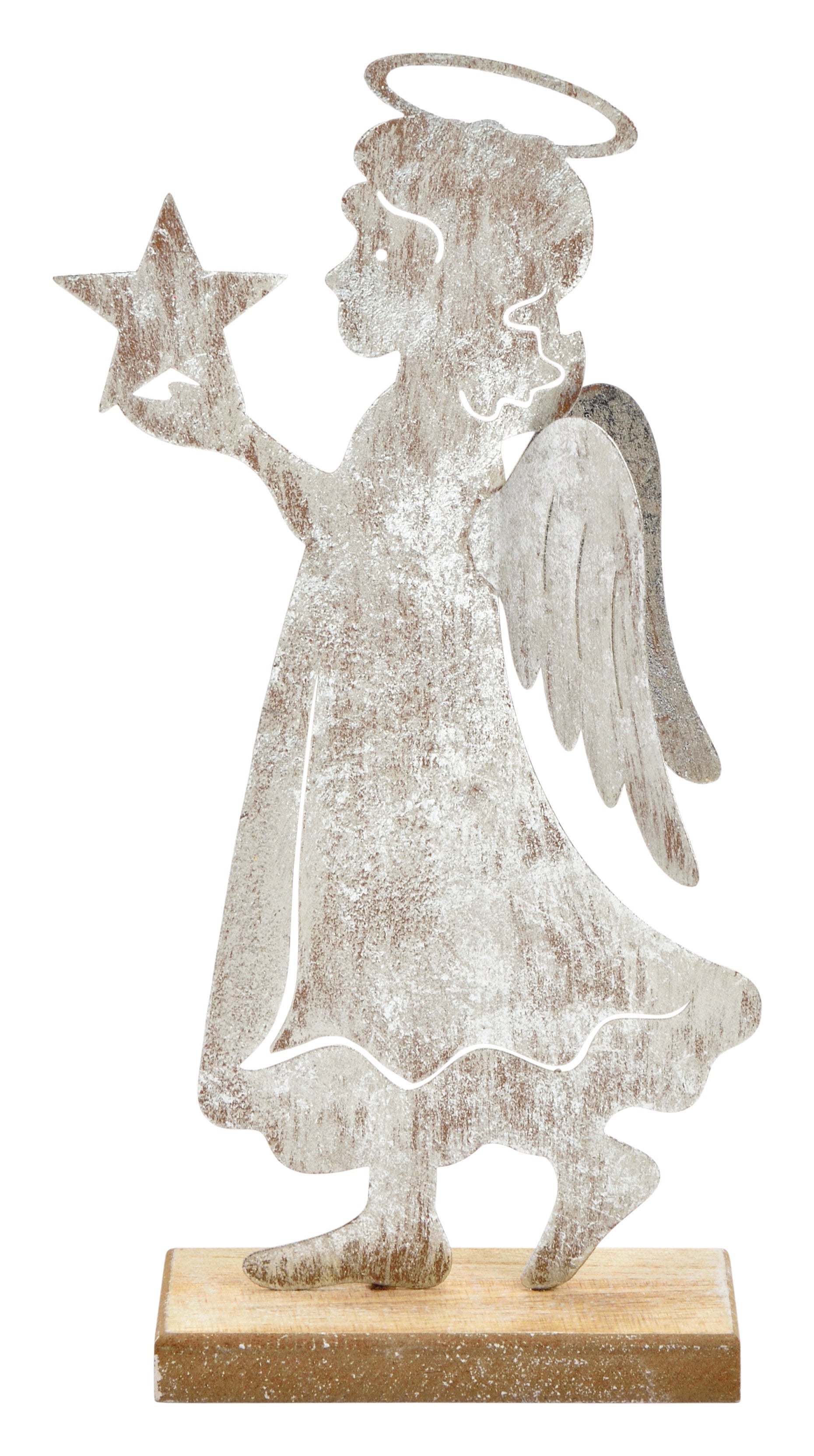 ROOST Aufsteller Engel – 5 × 29 × 16,5 cm – Holz & Metall, silber