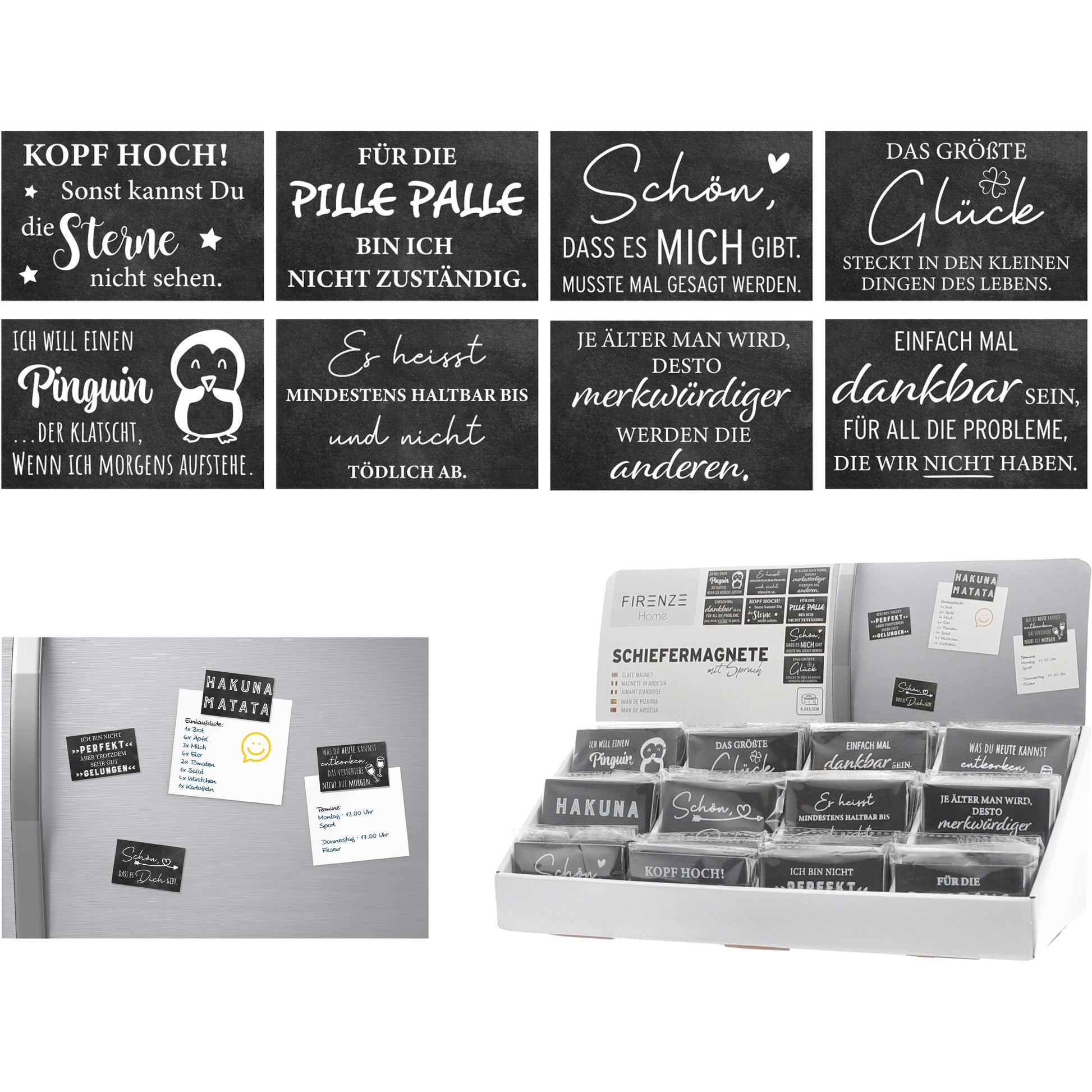 ROOST Magnet-Set – 12-teilig – 8,6 × 5,8 × 0,5 cm – Schiefer, schwarz