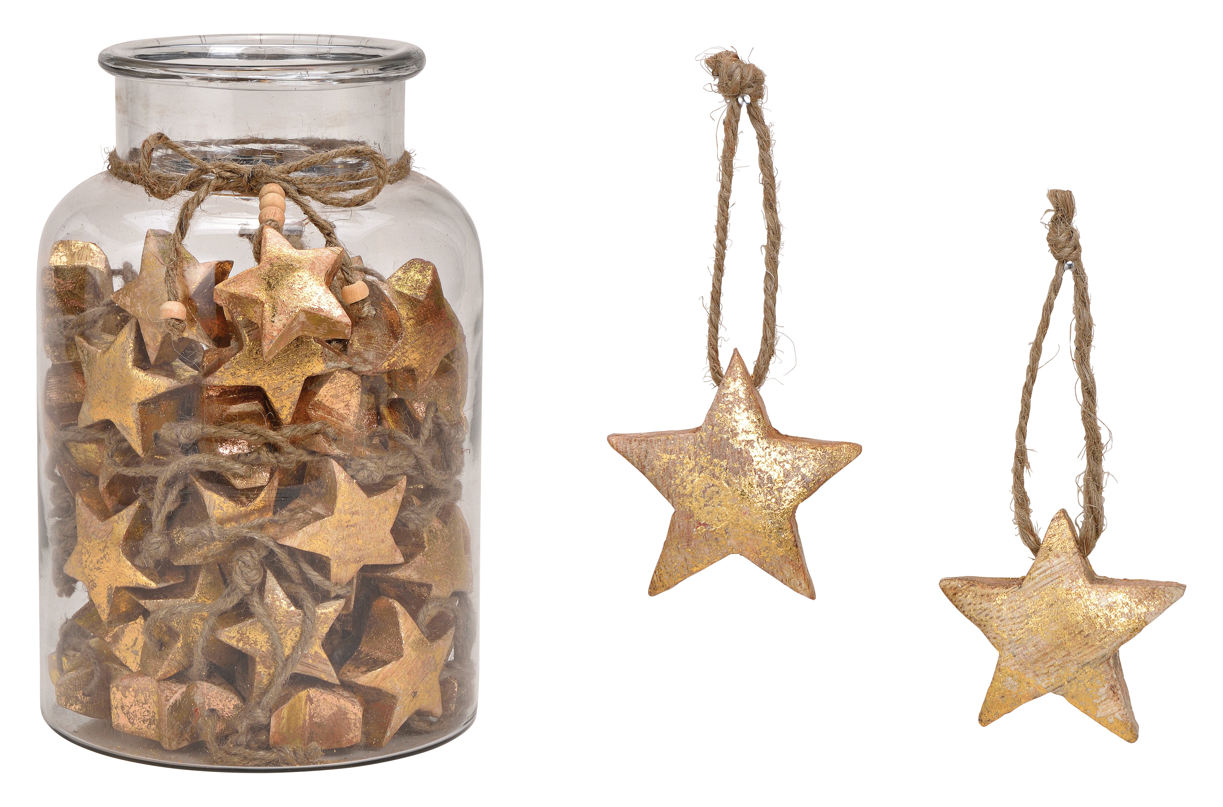 ROOST Weihnachtssternanhänger – für 2 × 12,5 × 55 cm – Holz, Gold – 60-teilig