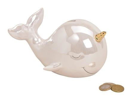 ROOST Spardose – Keramik, weiss (Perleffekt) – 16,5 × 12 × 17 cm