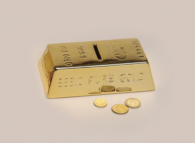 ROOST Spardose Goldbarren – Keramik, gold – 17 × 9,3 × 6,2 cm