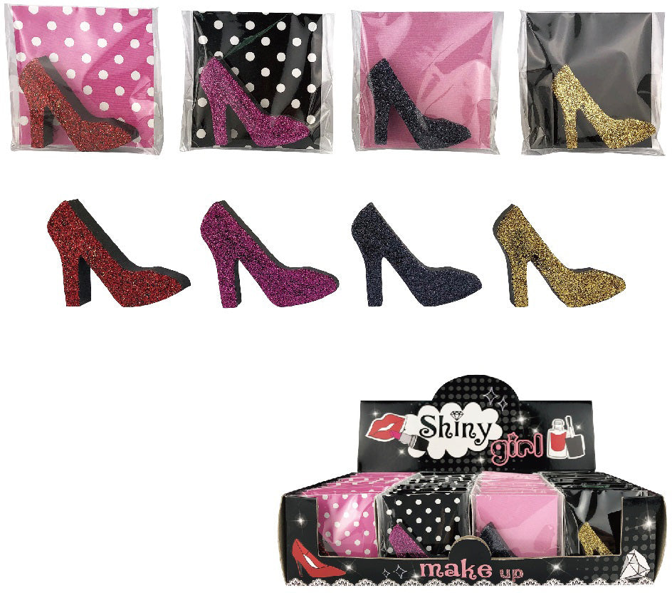 ROOST Motiv-Radiergummi Glitter High Heel – farbig sortiert, 50 × 55 × 10 mm, 4er-Set