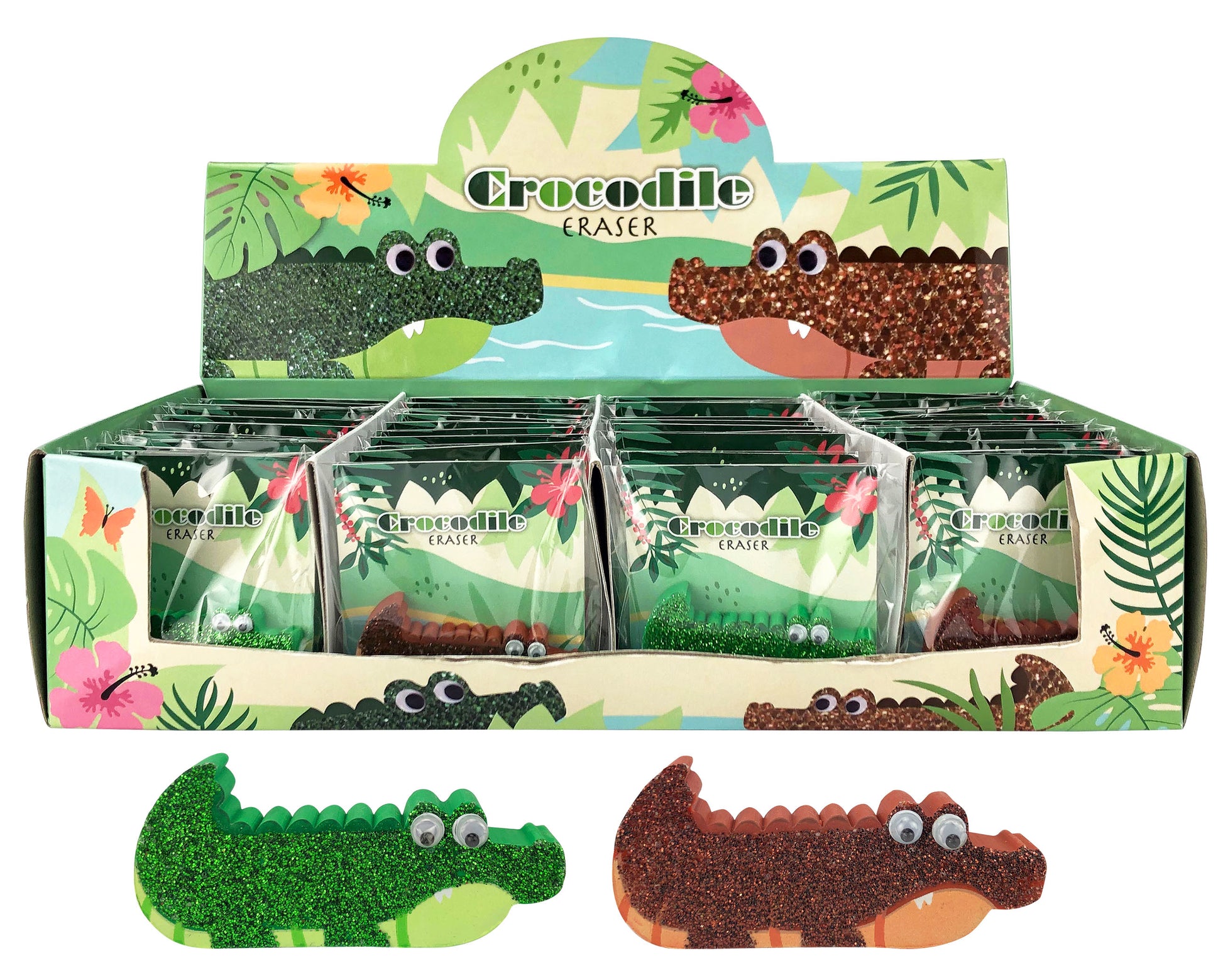 ROOST Motiv-Radiergummi Krokodile 4519 – 52 × 52 × 12 mm, farbig sortiert, 2er-Set