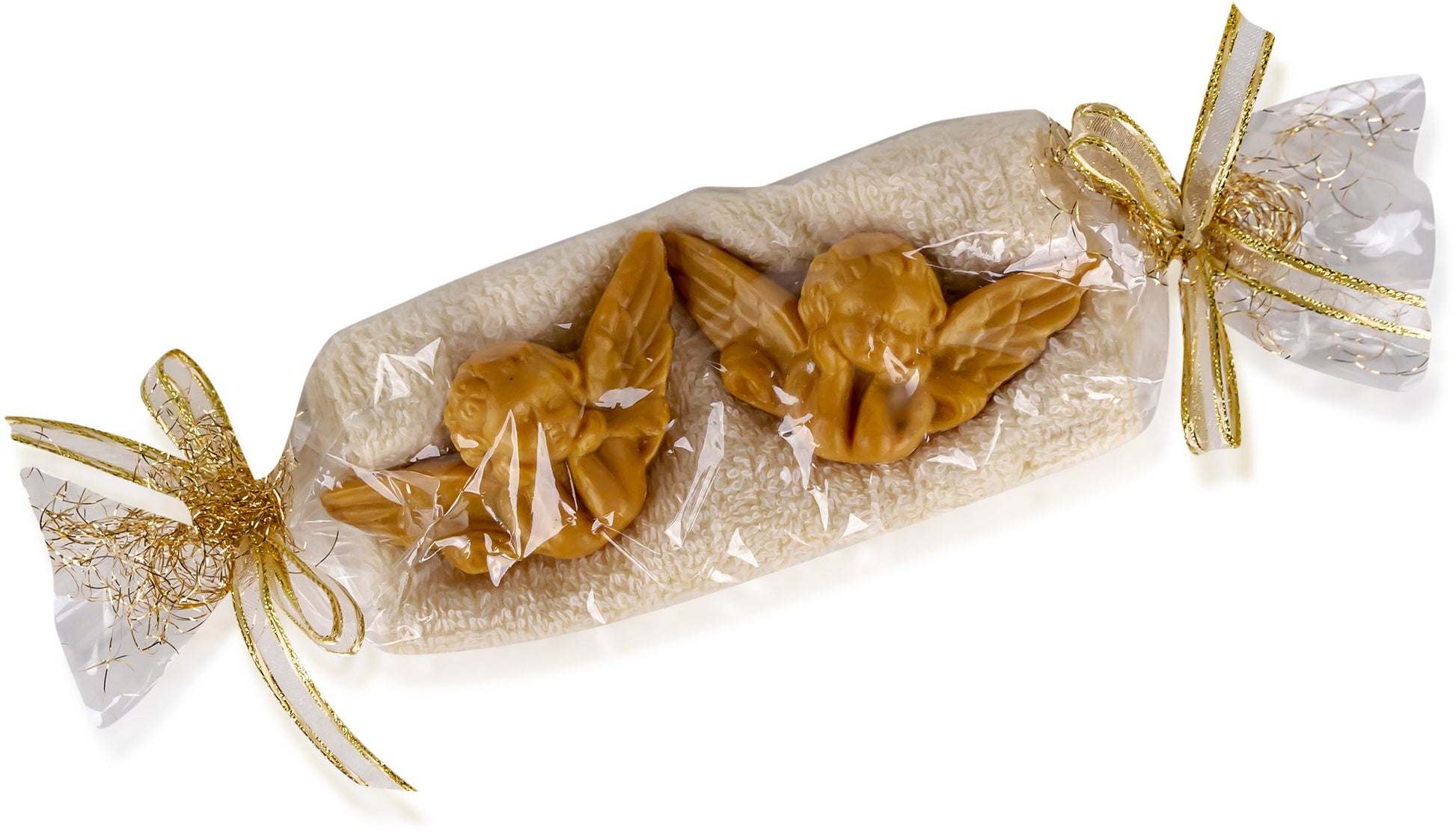 ROOST Waschhandschuh mit 2 Engelseifen – 9 × 26,5 cm – creme, 2 × 25 g