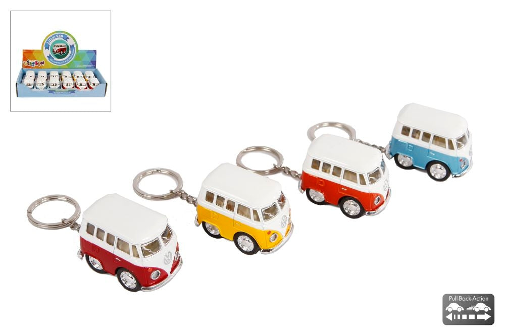 ROOST Schlüsselanhänger VW Bus – Pull-Back, Sortiert, 50 × 30 × 30 mm