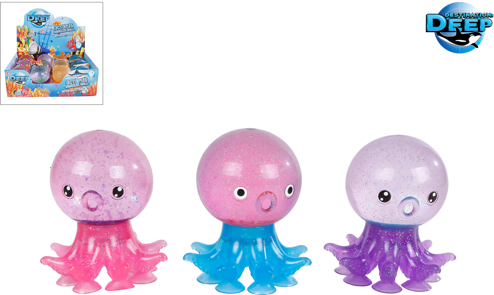 ROOST Fidget/Stressball Oktopus – Glitzer, mit Saugnäpfen – 7,1×4,5×6,0 cm