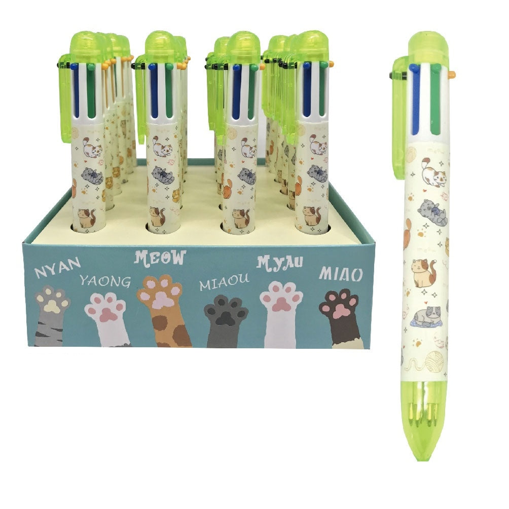 ROOST BP-015 Multifunktions-Kugelschreiber – 6 Farben, Motiv Katze