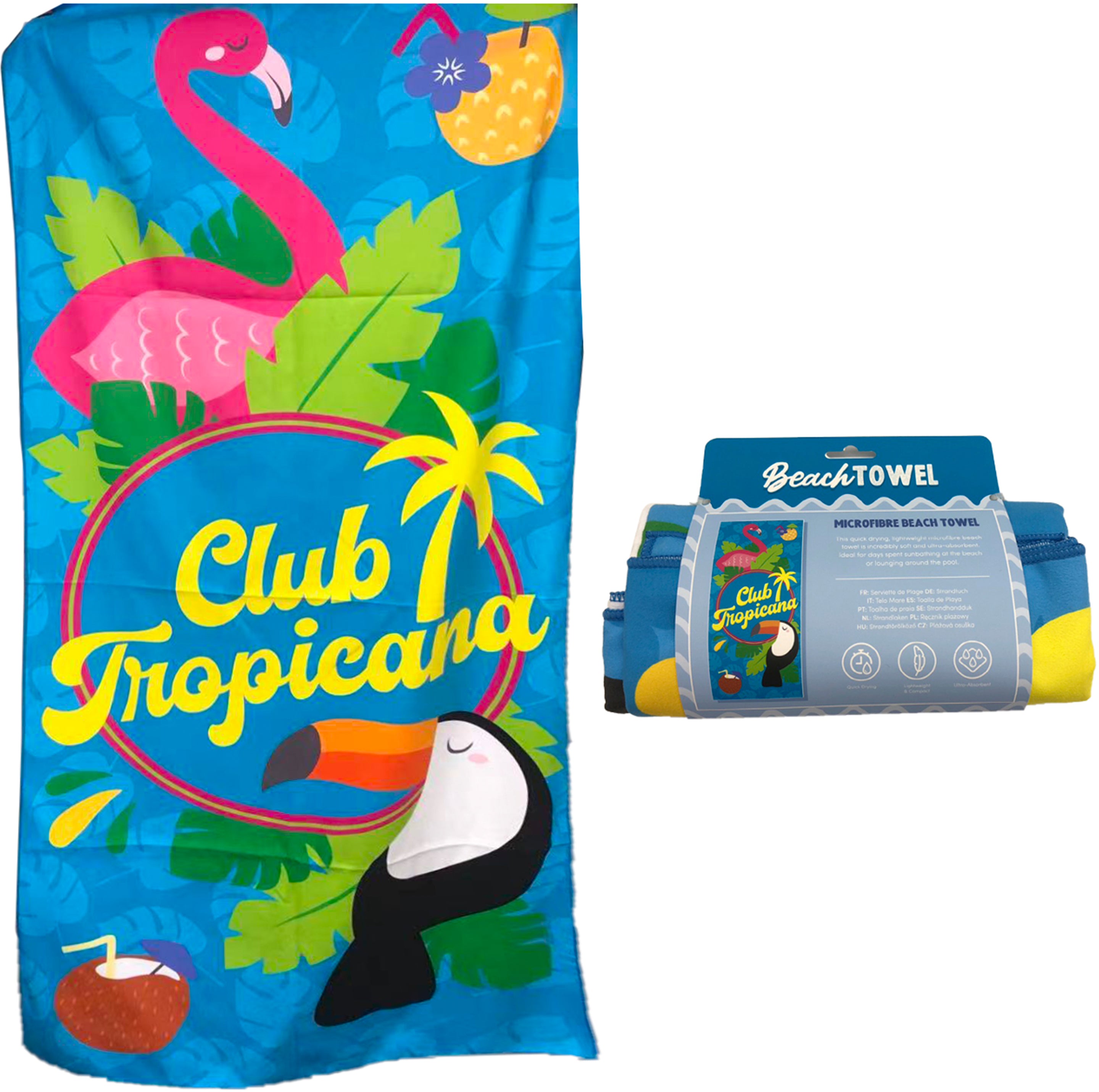ROOST Flamingo Club Badetuch – Mikrofaser – 80 × 180 cm