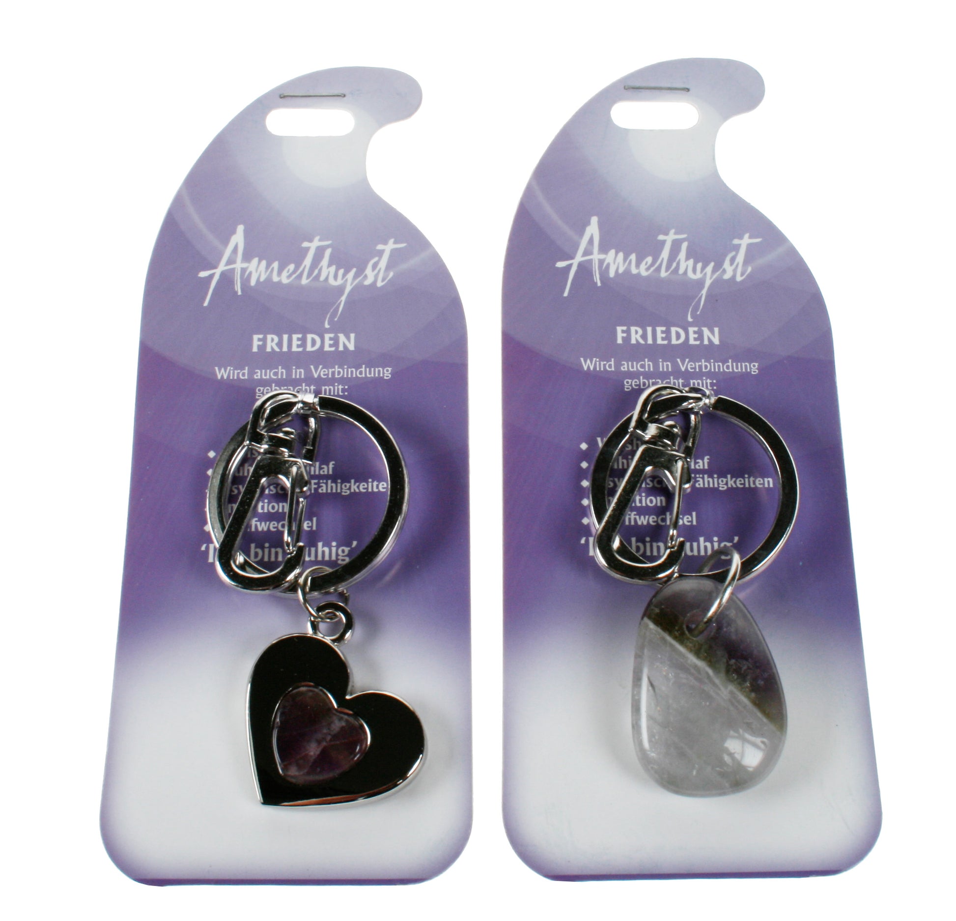 ROOST Schlüsselanhänger Frieden G236 Amethyst – 2 Motive, Naturstein, 155 × 62 × 18 mm