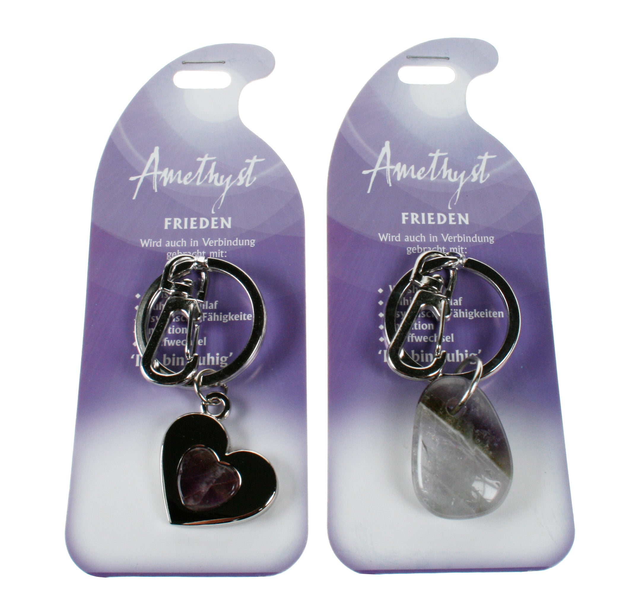 ROOST Schlüsselanhänger Frieden G236 Amethyst – 2 Motive, Naturstein, 155 × 62 × 18 mm
