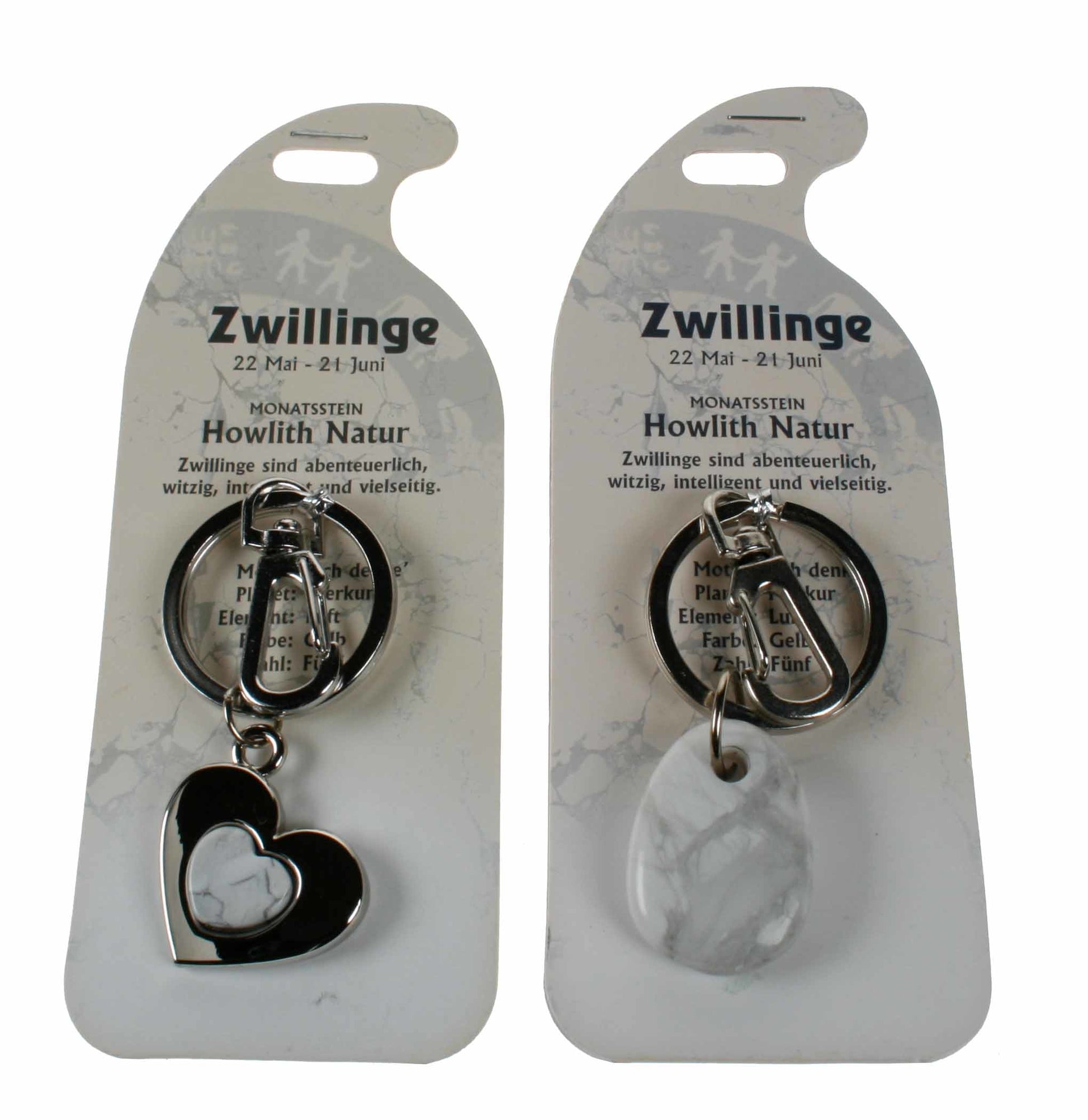 ROOST Schlüsselanhänger Zwilling G263 – Howlith, Natur, 155 × 60 × 10 mm