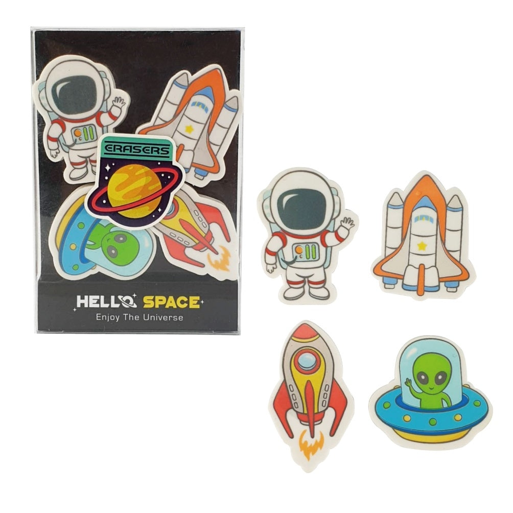 ROOST Motiv-Radiergummi HAE-001 Space – 105 × 70 × 10 mm, 4er-Set