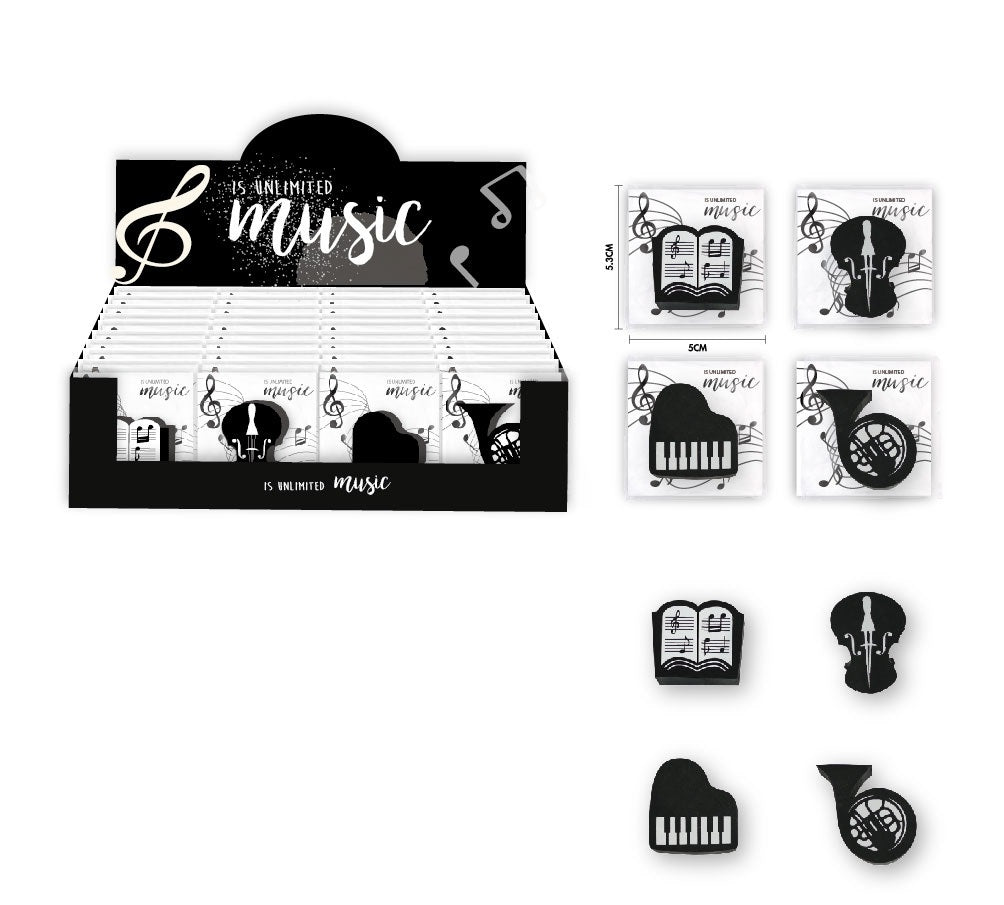 ROOST Motiv-Radiergummi MUE-001 Musical – 40 × 40 × 10 mm, farbig sortiert