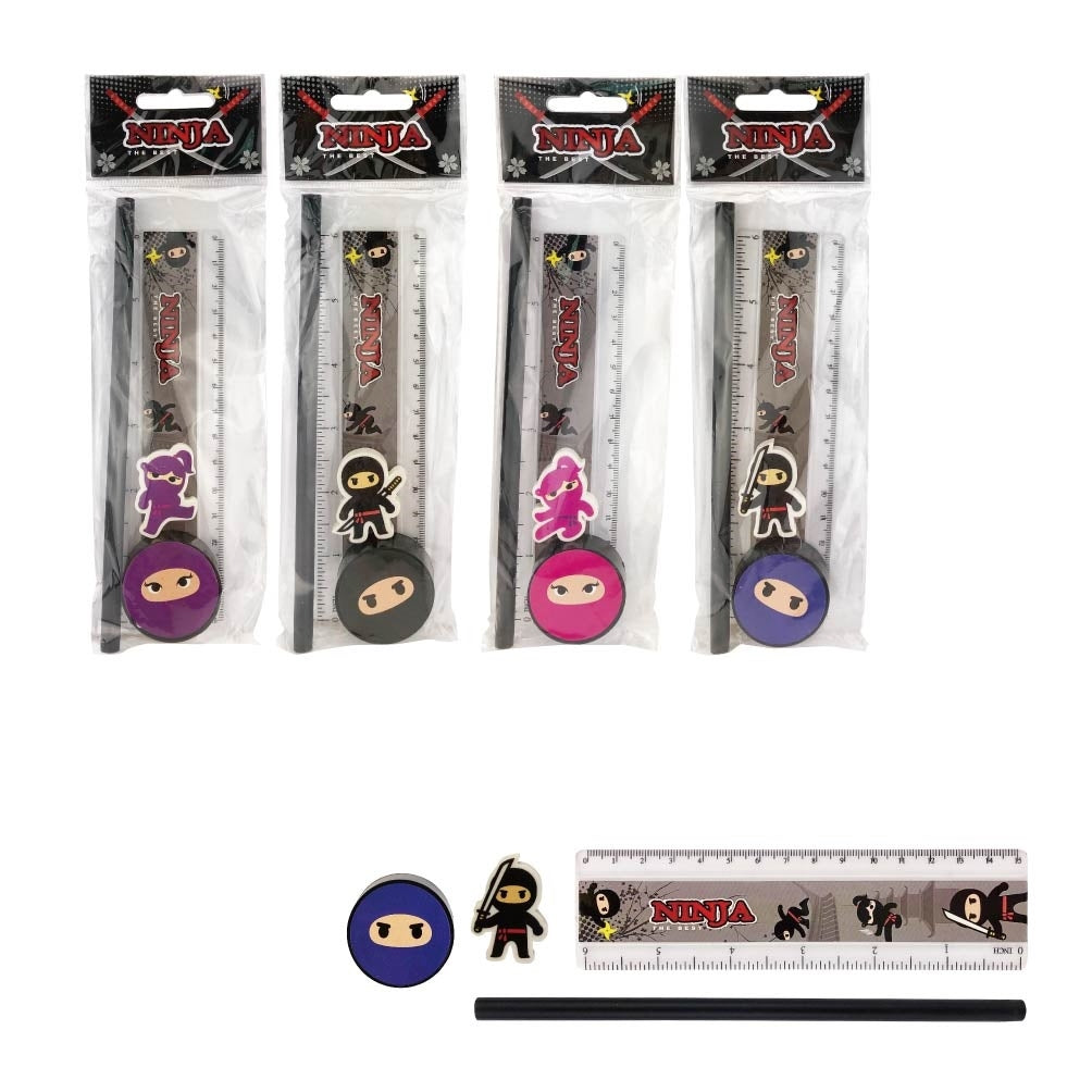 ROOST Schreibset NAOPP4-00 Ninja – mit Bleistift, Lineal, Radierer – mehrfarbig