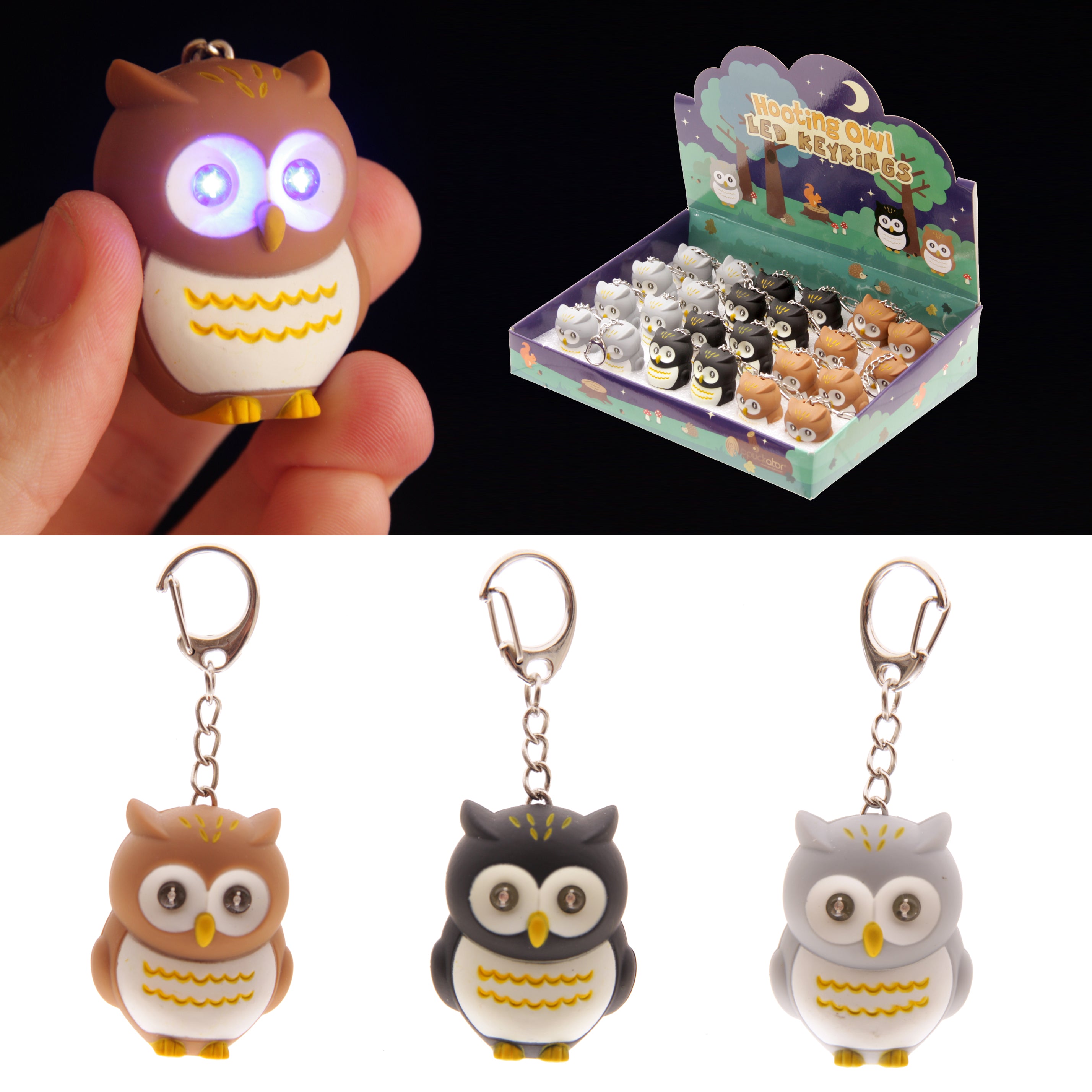 ROOST LED-Schlüsselanhänger Eule OWL24 – Sortiert, 90 × 40 × 30 mm