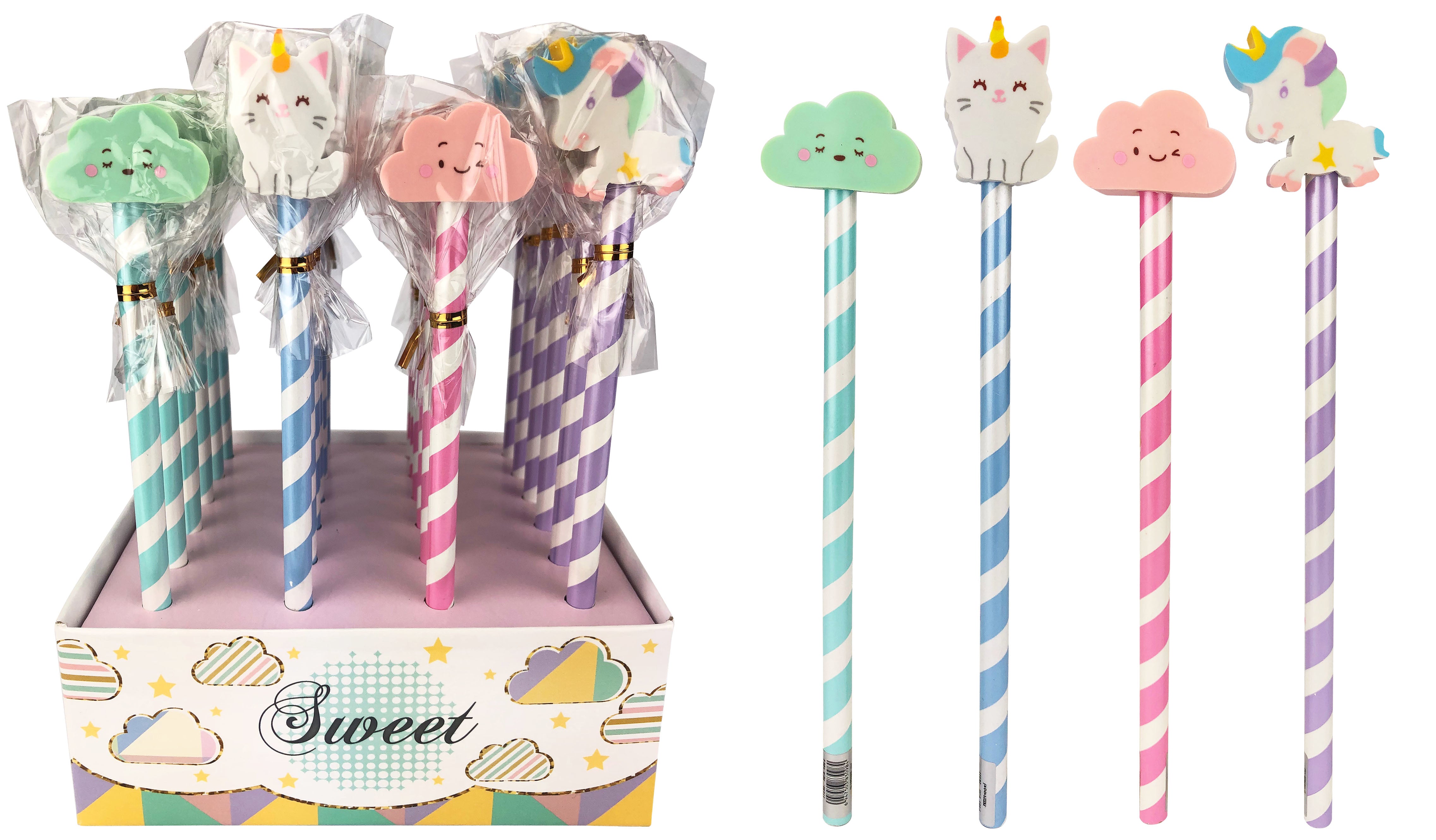 ROOST Sweet REA-1054 Bleistifte mit Radiergummi – 4er-Set