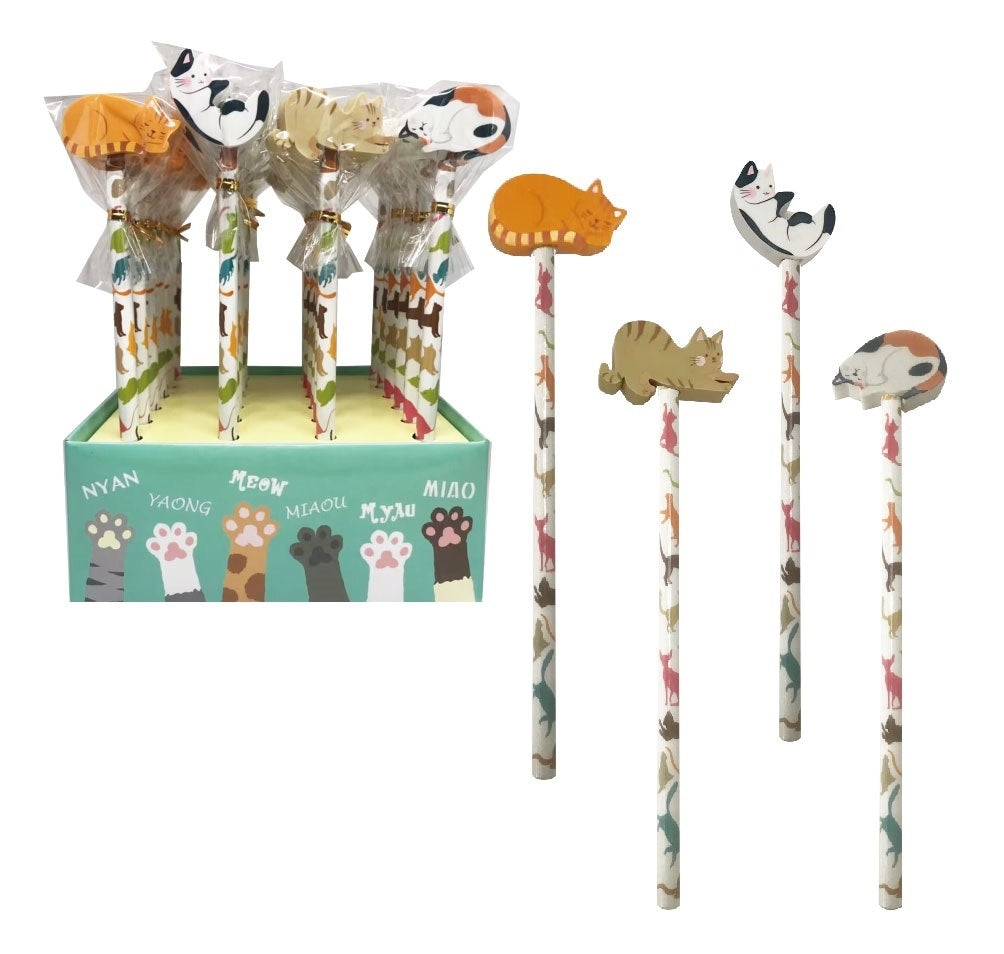 ROOST REA-1075 Bleistift mit Radierer, Katze (sortiert)