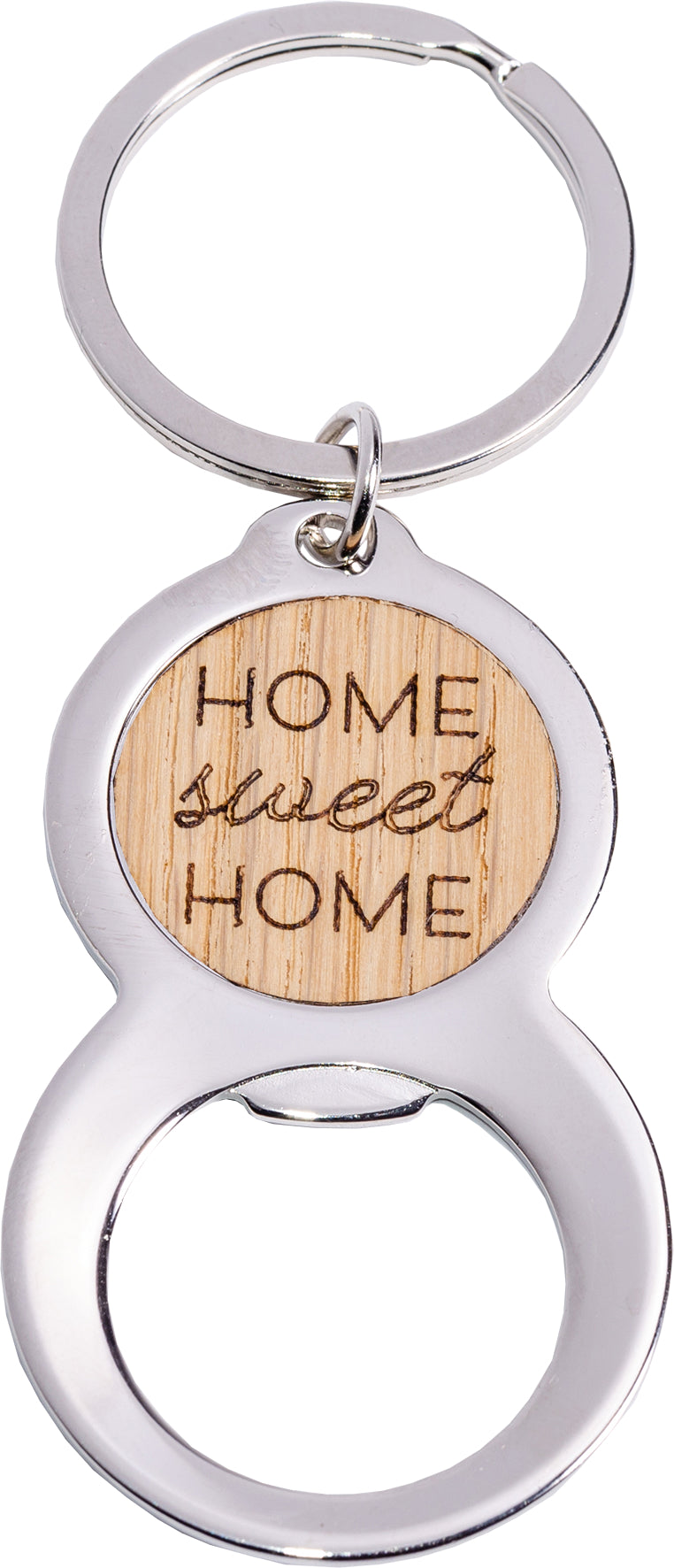 ROOST Flaschenöffner-Schlüsselanhänger Sweet Home SA310 – Echtholz/nickelfreies Chrom, 115 × 50 × 5 mm
