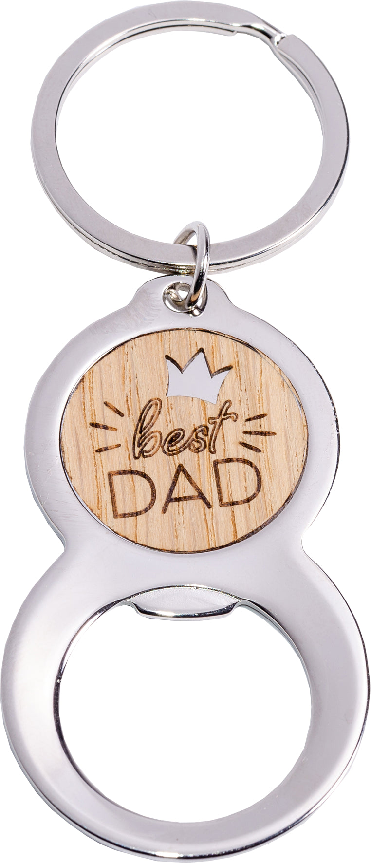 ROOST Flaschenöffner-Schlüsselanhänger Best dad – Echtholz/Chrom (nickelfrei)