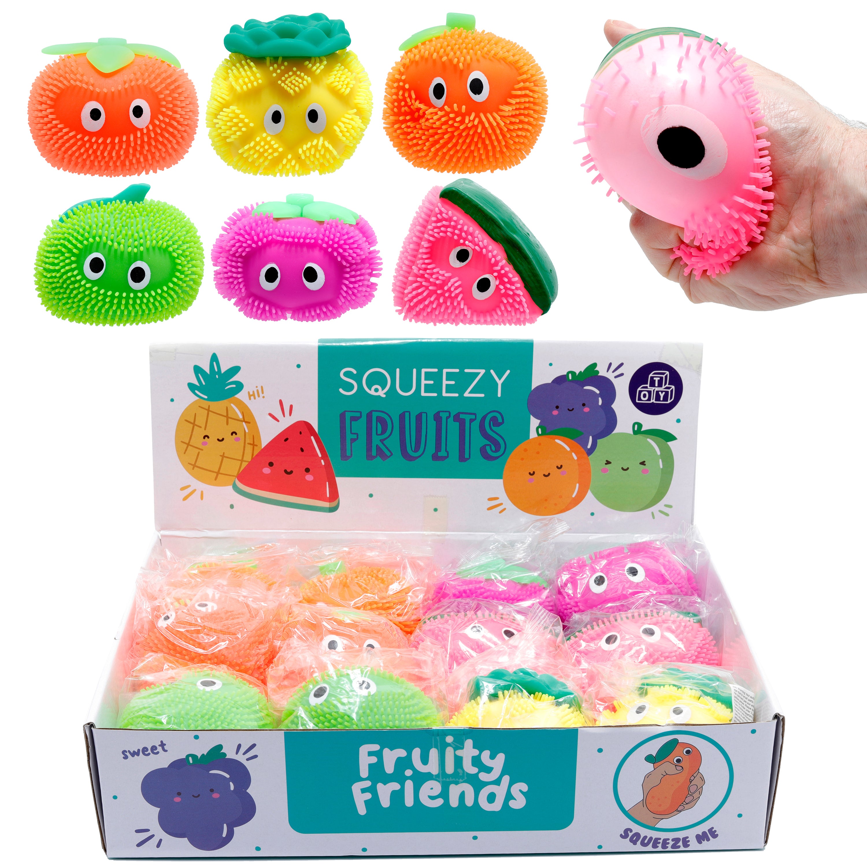 ROOST Fidget-/Stressball Obst, assortiert – 10 cm – 6 Stück