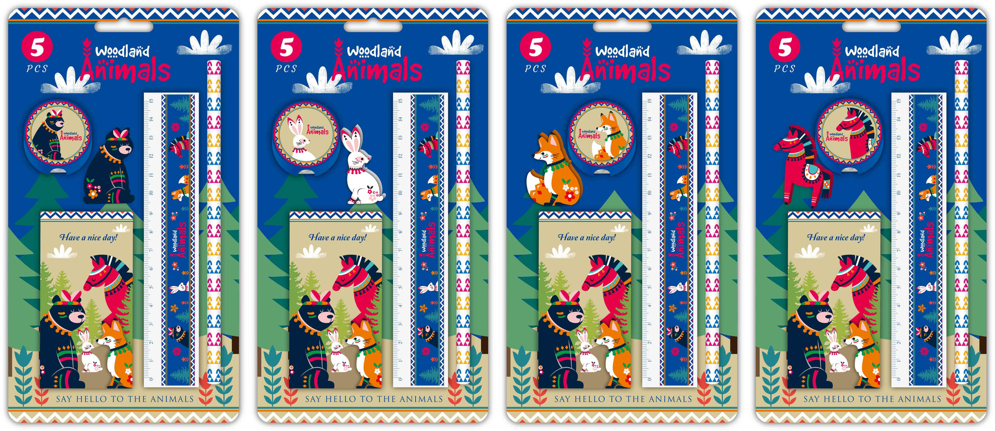 ROOST Funset Woodland – Schreibset – 4 × 5 Stk., assortiert