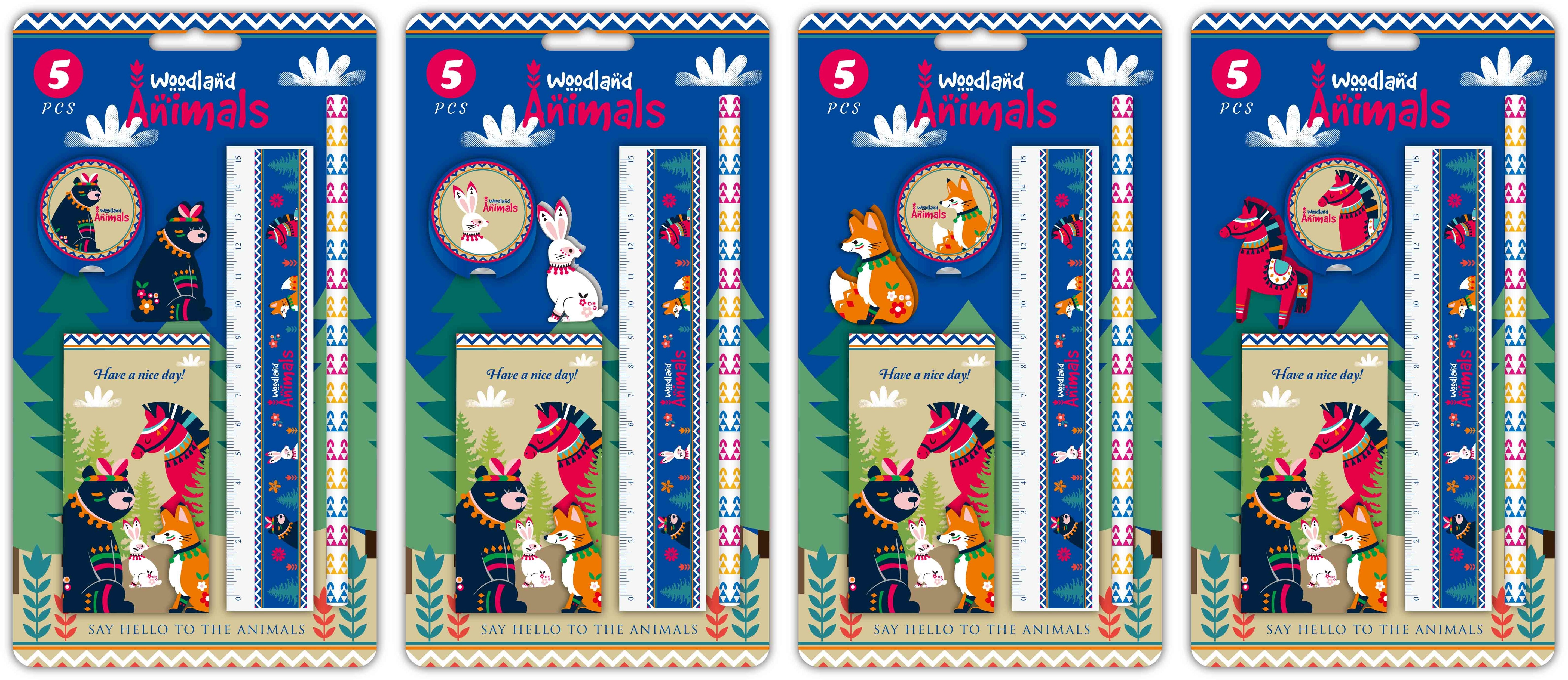 ROOST Funset Woodland – Schreibset – 4 × 5 Stk., assortiert