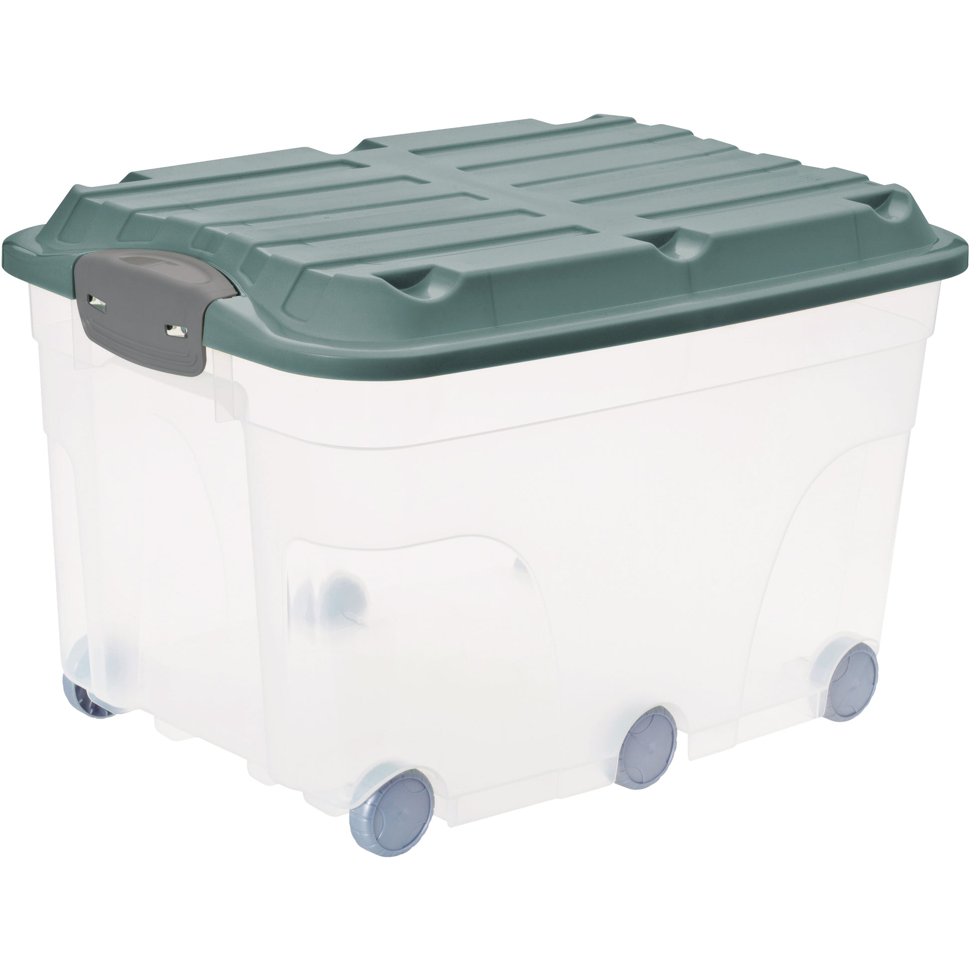 Rotho Rollerbox Aufbewahrungsbox 87,5 l (mit Deckel) – Kunststoff – Grün – mit Rollen – 410 × 350 × 610 mm