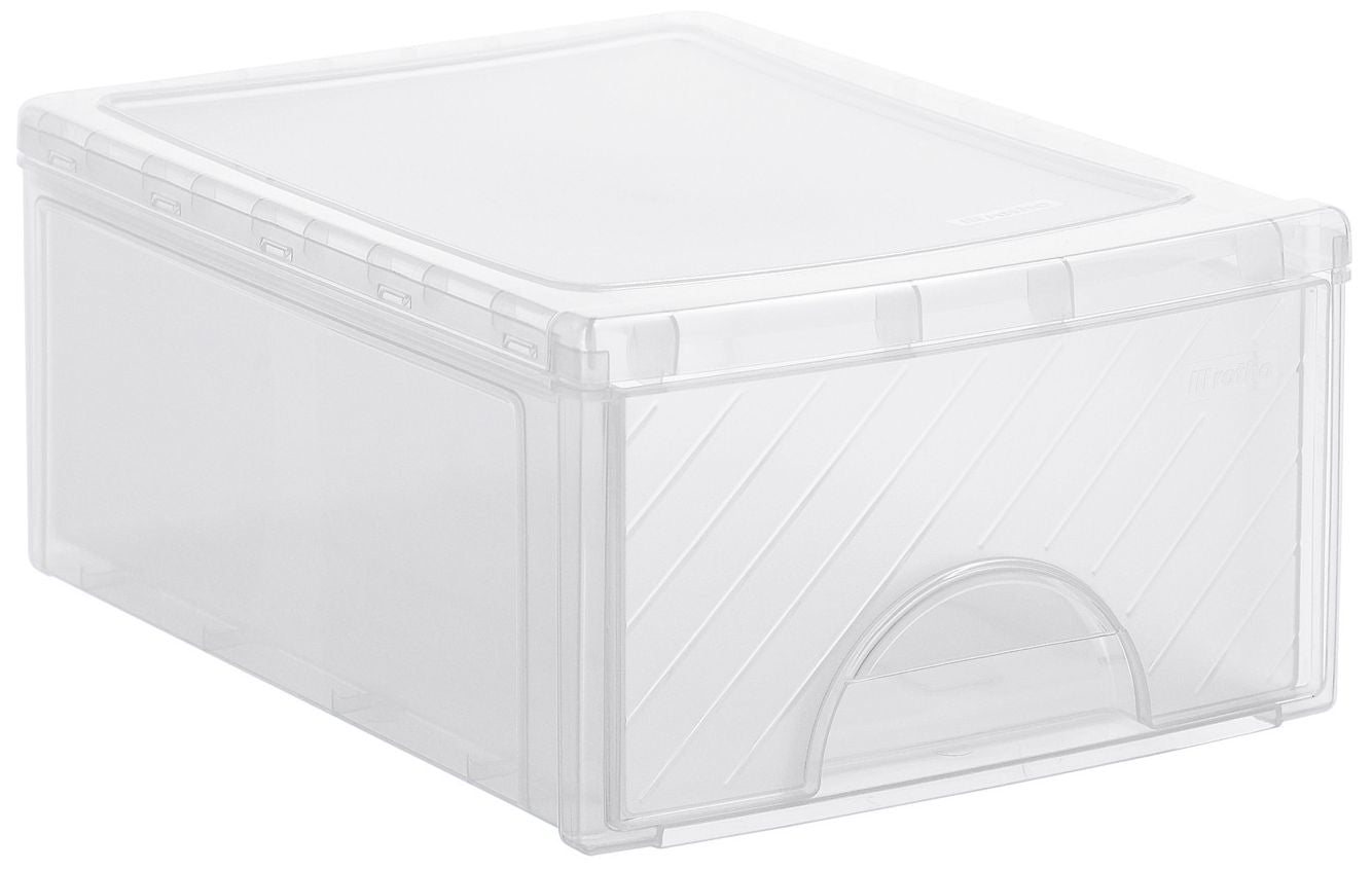 Rotho Frontbox 176720009 Aufbewahrungsbox – transparent – stapelbar, mit Griffmulden – 348 × 200 × 450 mm