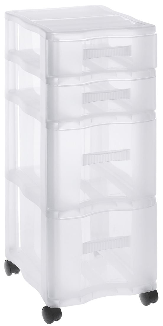 Rotho Quadrix 179800009 – Schubladenturm, 4 Schubladen, mit Rollen, Kunststoff, 290 × 400 × 645 mm