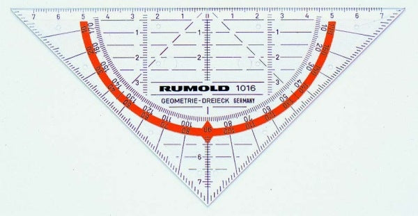 Rumold Geodreieck, 17,8 cm – mit Tuschekante, mit Tuschenoppen – Kunststoff, farbig