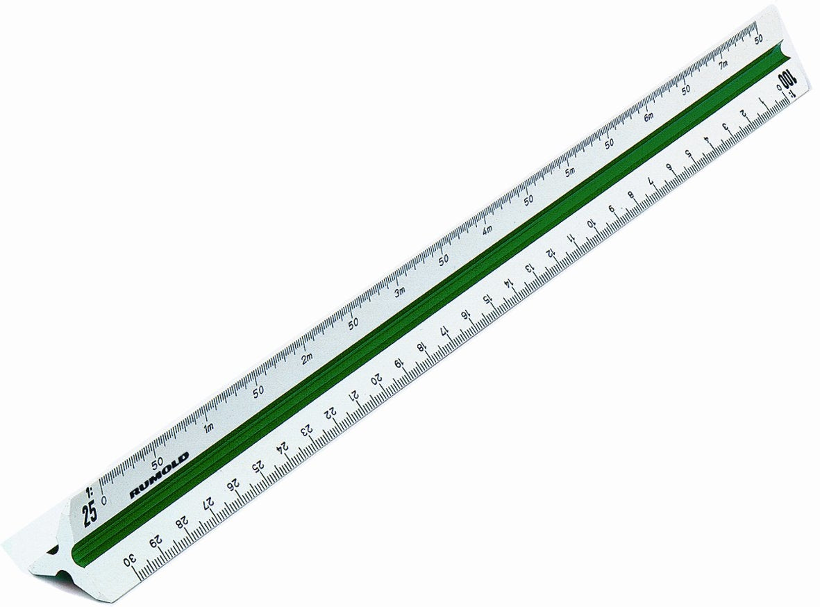 Rumold Reduktionsmassstab – 33 cm – Dreikant – Skalen 1:20–1:100 – Kunststoff – Weiss