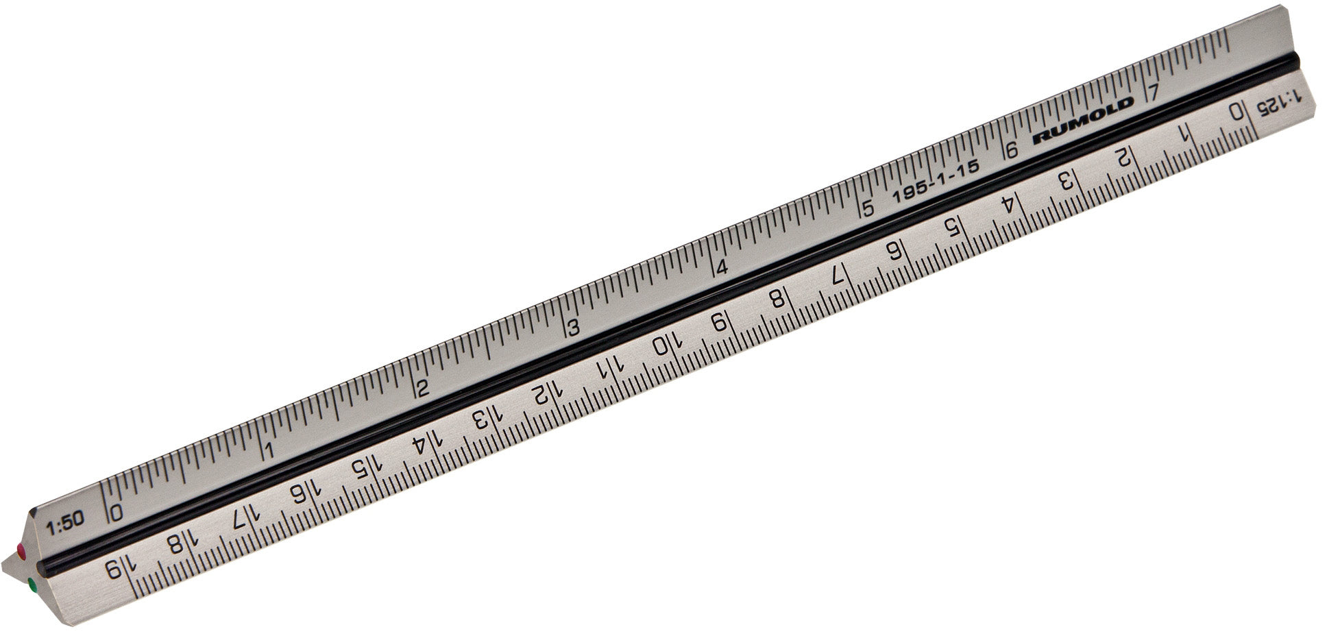 Rumold Reduktionsmassstab – 21,3 cm – Dreikant – Aluminium – drei farbige Hohlkehlen, Präzisionsteilungen