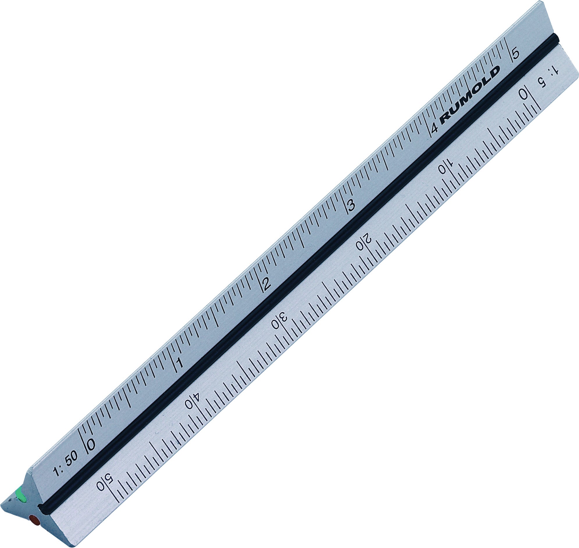 Rumold Reduktionsmassstab – 16,2 cm – Dreikant – Skalen 195/DIN10 – Aluminium – silber
