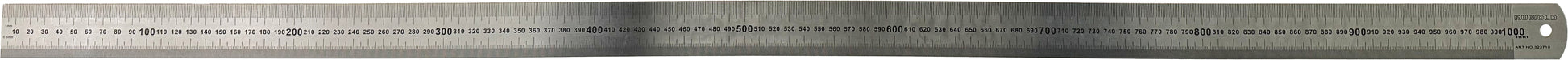 Rumold Lineal – Edelstahl – 106 cm – Aufhängloch, 0-Punkt Aussenkante, schwere Ausführung – Skala mm/½mm