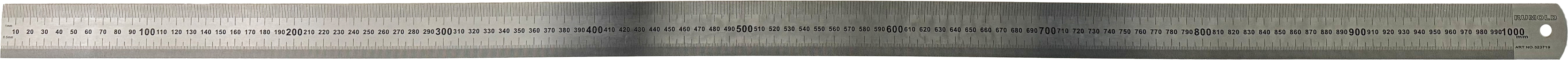 Rumold Lineal – Edelstahl – 106 cm – Aufhängloch, 0-Punkt Aussenkante, schwere Ausführung – Skala mm/½mm