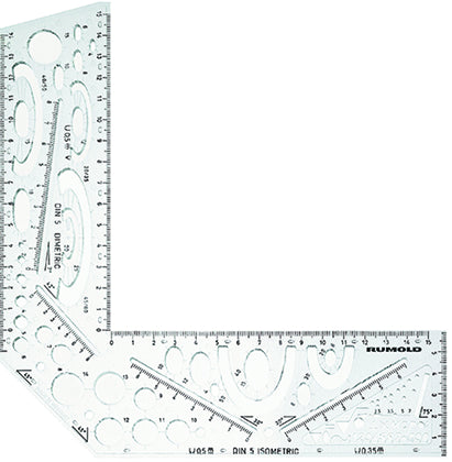 Rumold Fachschablone, Ausbildung, 21,6 × 20,9 cm, Ø 1–15 mm, Makrolon, Techno